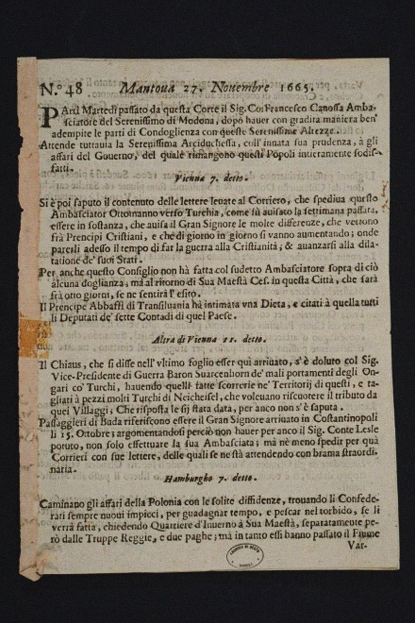 Gazzetta di Mantova - äldsta italienska tidningen, 1665 av Historic Object