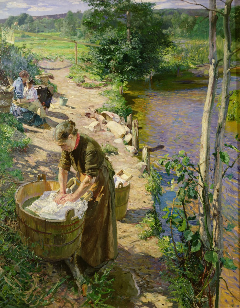 Tvätt vid älven, Sandvika (olja på duk) av Hjalmer Eilif Emanuel Peterssen