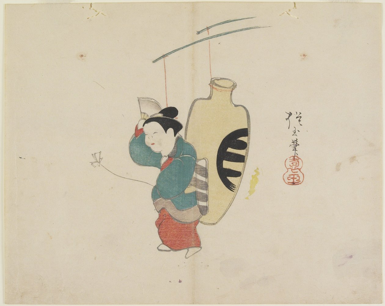 (Mobile of Woman Figure och Sake Bottle), ca. 1830 av Hogyoku