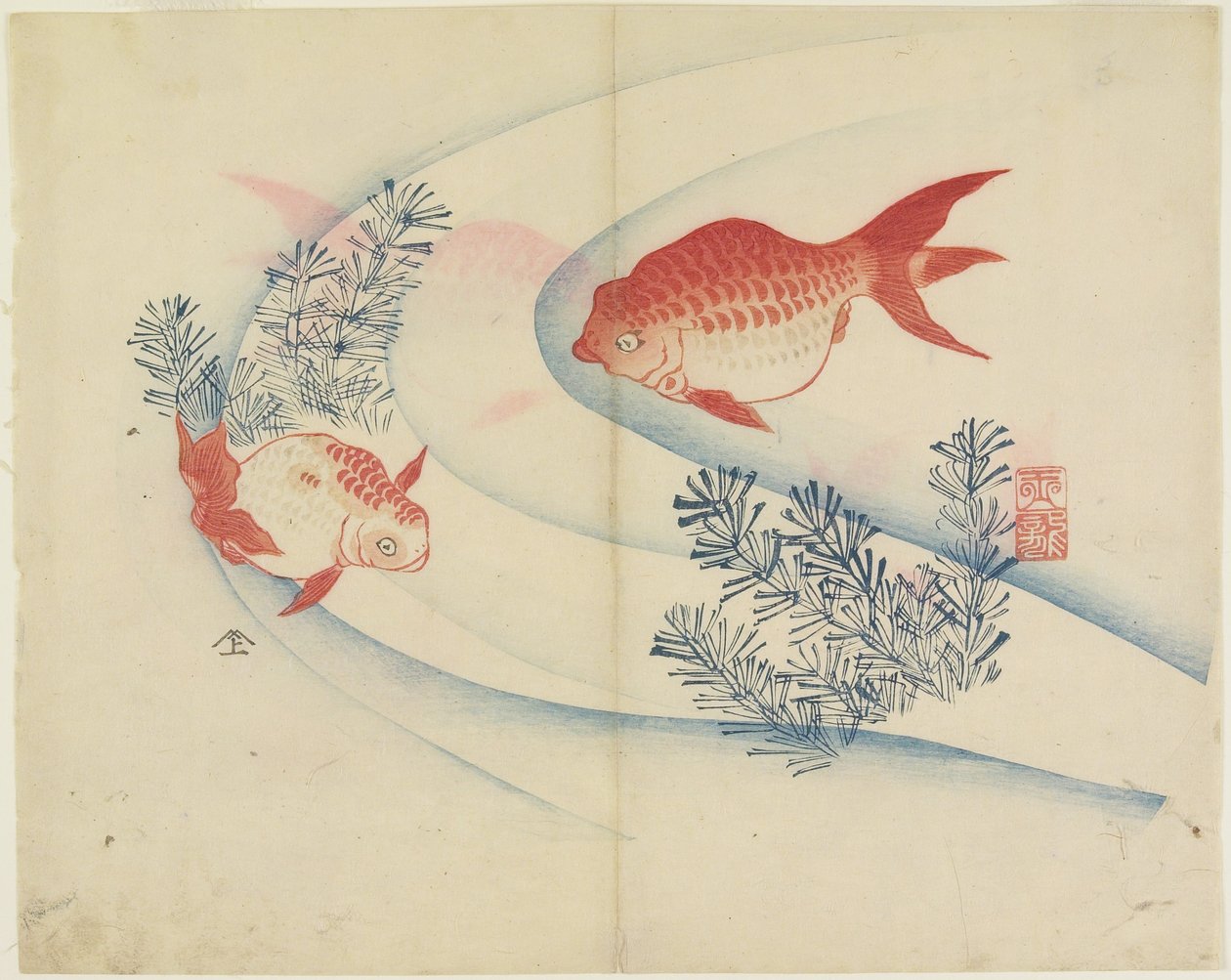(Två guldfiskar i vatten), ca. 1830 av Hogyoku