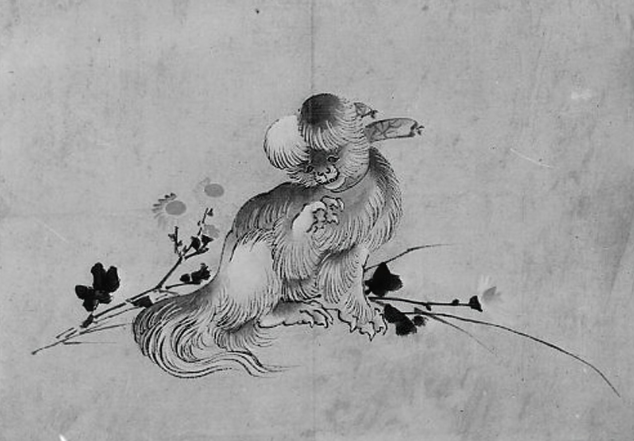 Pekingeser, 1800-talet. av Hokusai School.