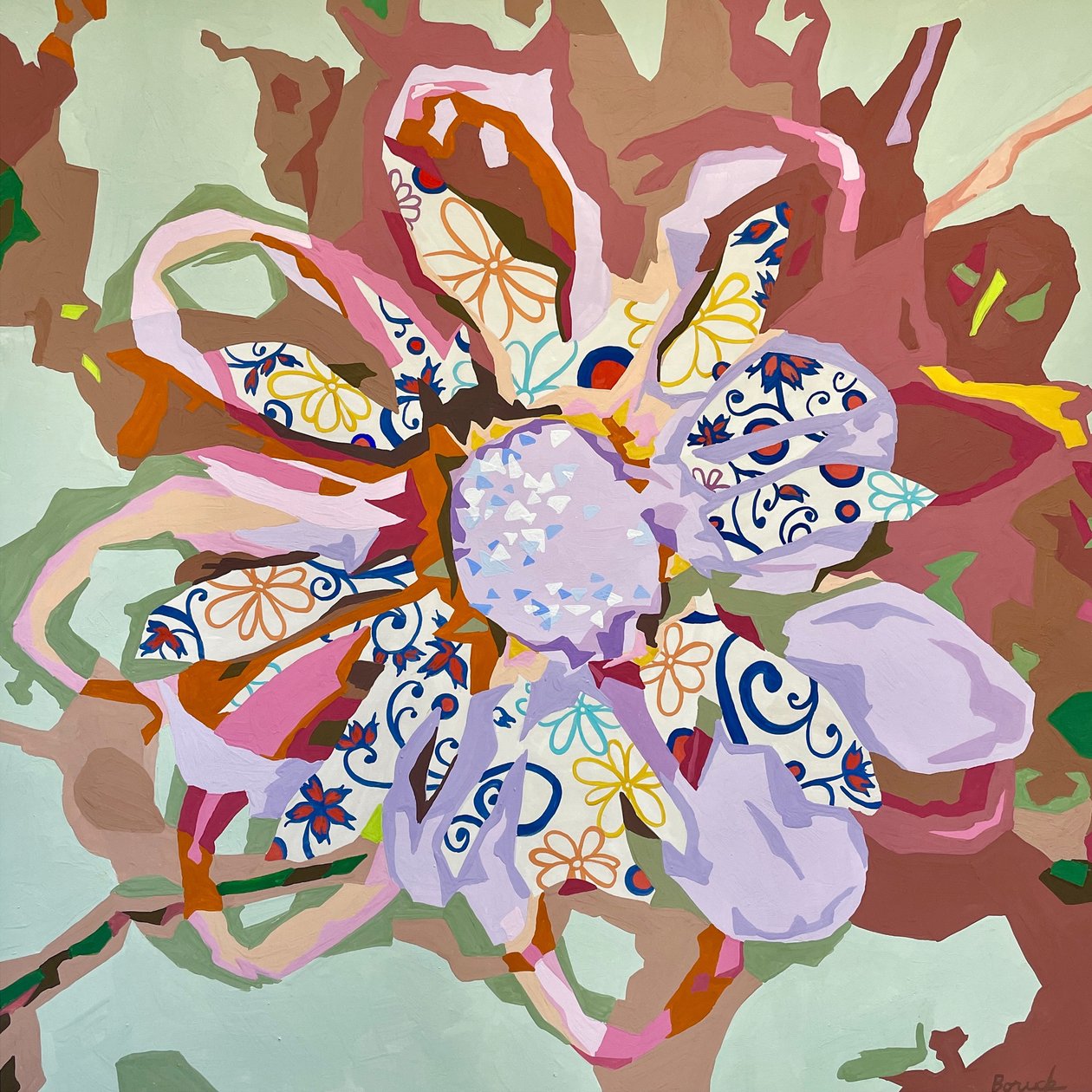 Abstrakt blomma nr 3, 2023 (gouache på papper) av Holly Boruck