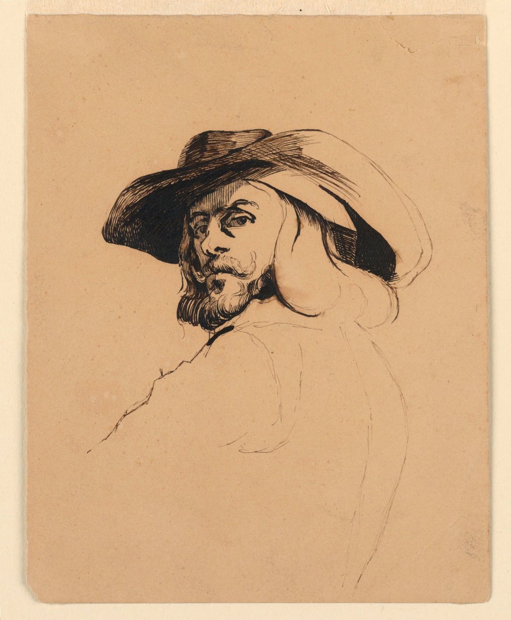 Teckning, Huvud av en man i Frans Hals stil, ca 1860 av Homer Dodge Martin