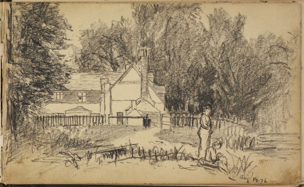 Hus och två figurer av Homer Dodge Martin