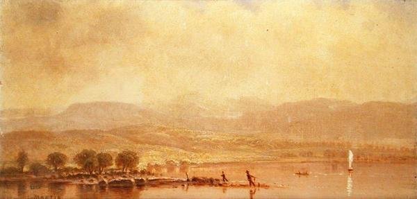 Misty Morning on the Hudson River (olja på duk) av Homer Dodge Martin