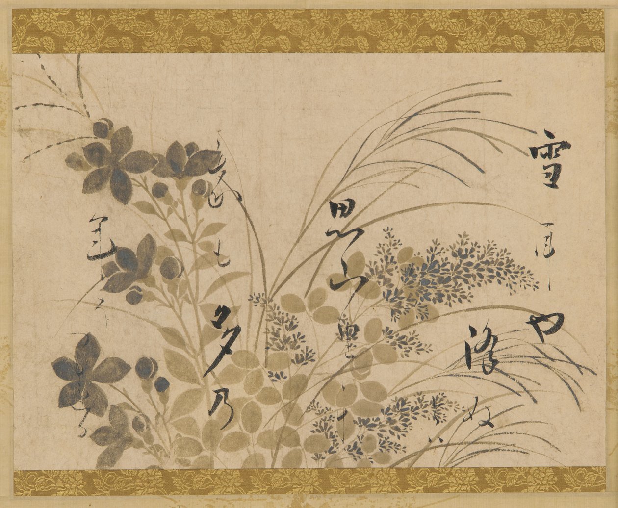 Blommor, gräs och en dikt, Edo-perioden, 1615-1637. av Hon