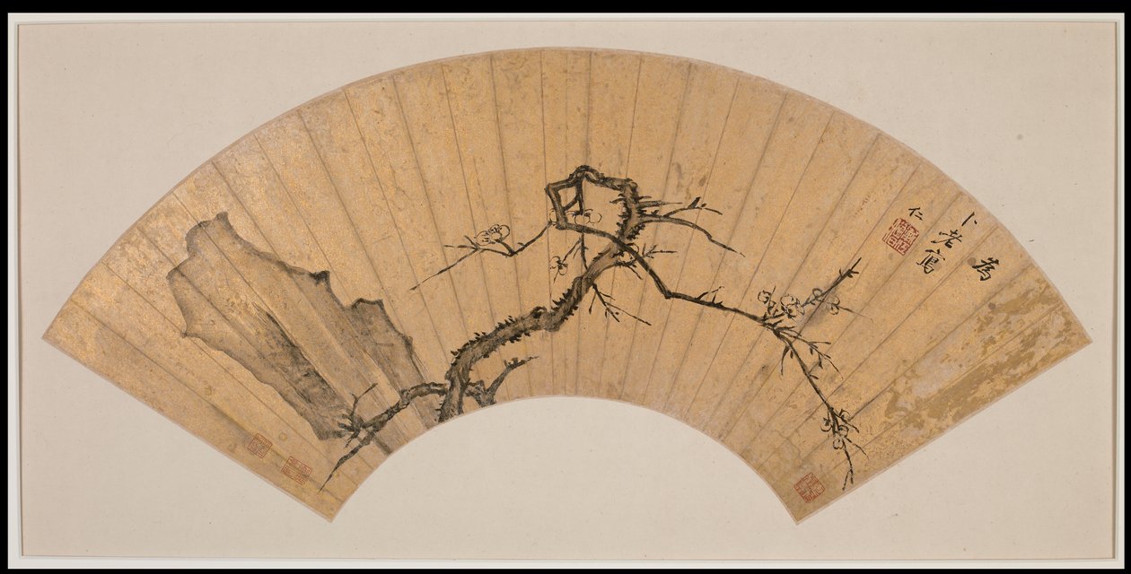 Plum Blossom and Rock (bläck på guldtvättat papper) av Hongren Hongren