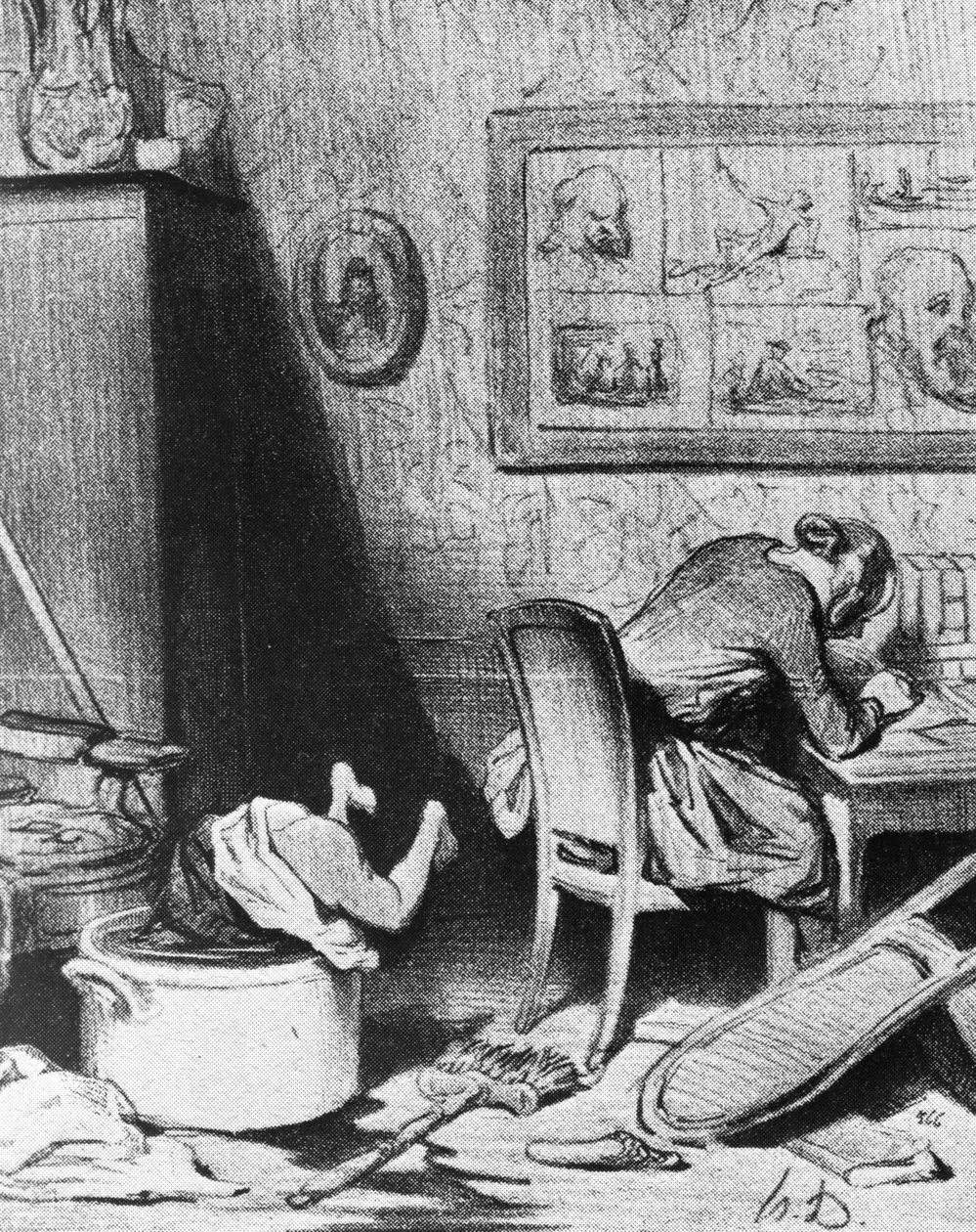 Female author neglecting her family av Honoré Daumier