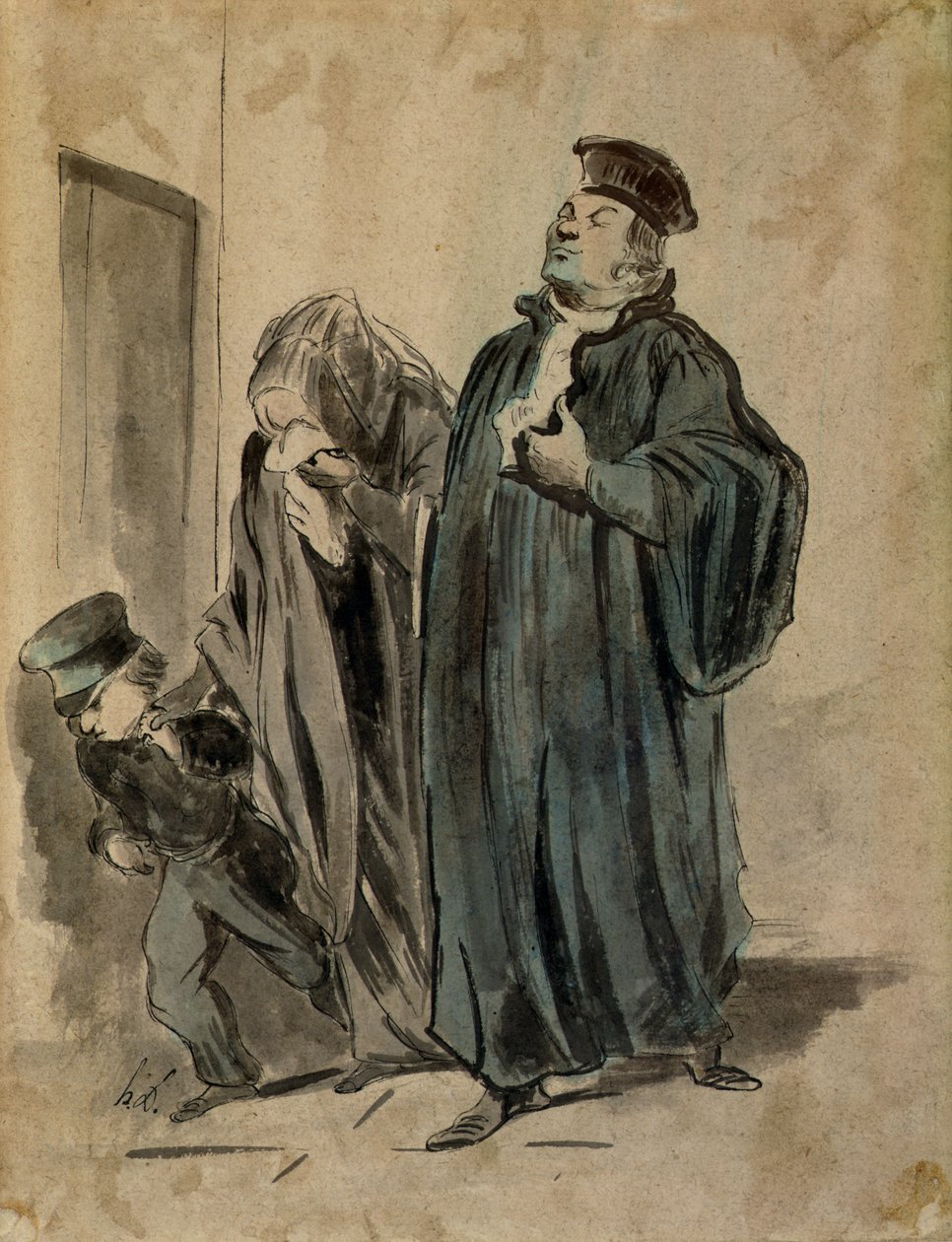 Domare, kvinna och barn (bläck på papper) av Honoré Daumier
