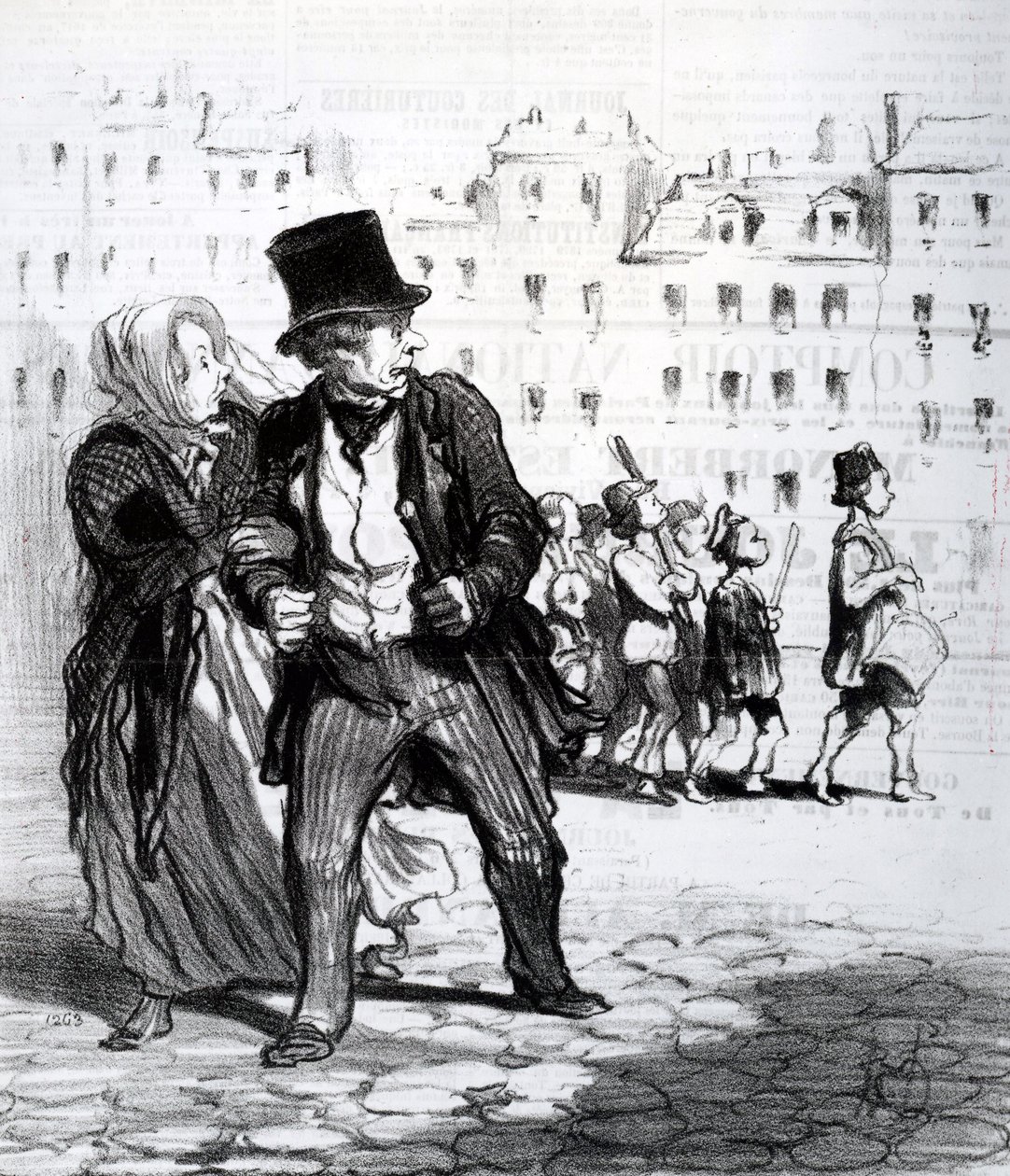 Le Alarmistes et les Alarmes, illustration från Le Charivari, 1848 (litografi) av Honoré Daumier