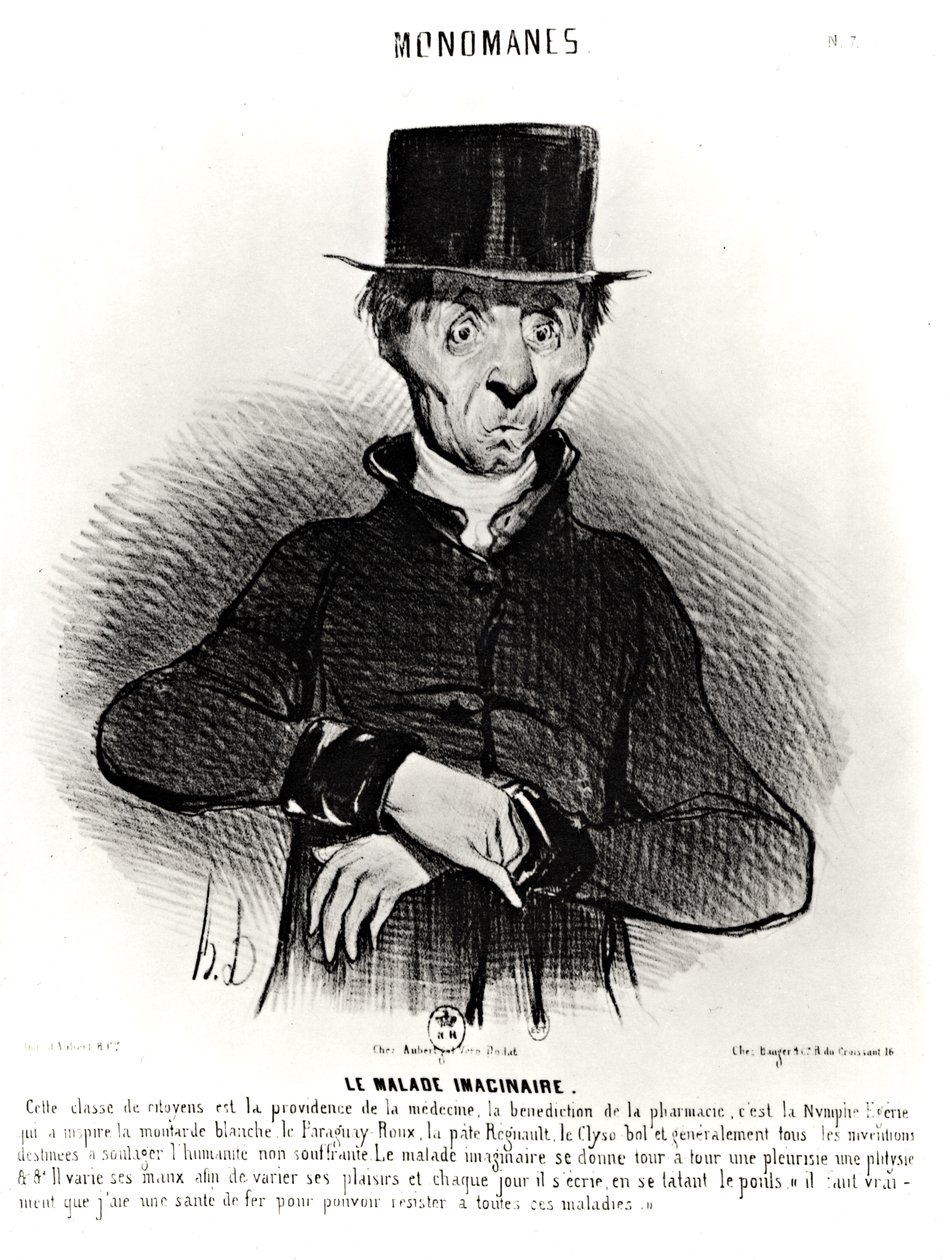 Le Malade Imaginaire, från serien "Monomanes", 1830 av Honoré Daumier