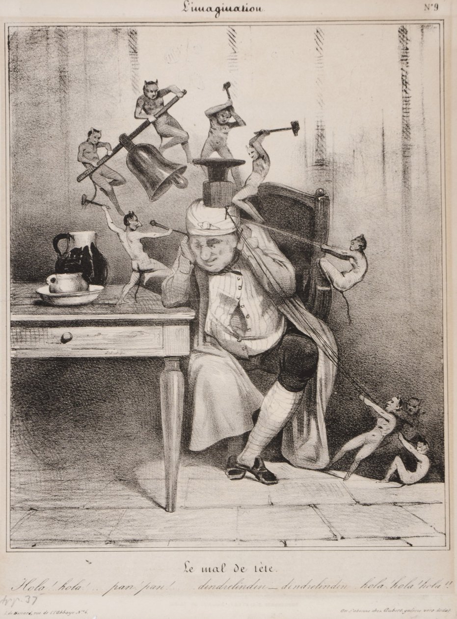 Huvudvärk, 1833 (litografi) av Honoré Daumier