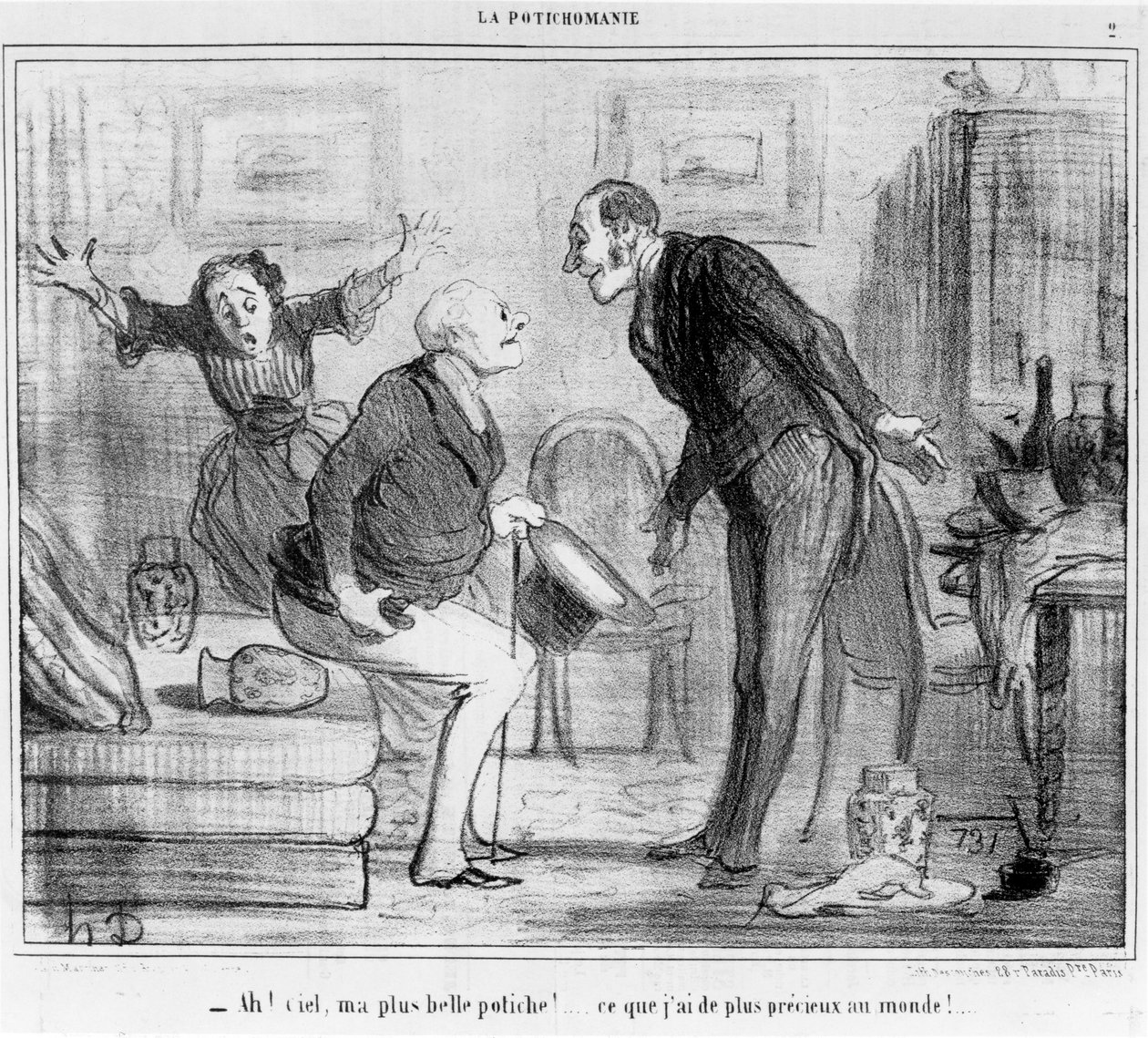"Åh himmel, min vackraste vas.... min mest värdefulla ägodel i denna värld", karikatyr från serien "La Potichomanie" i "le Charivari", 20 januari 1855. av Honoré Daumier