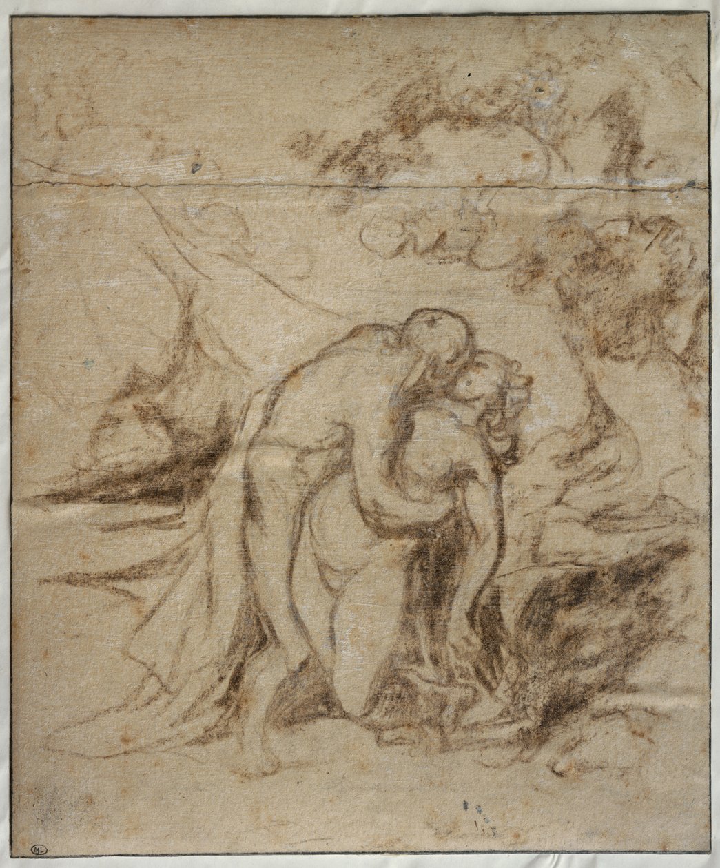 Phrosine och Melidore eller The Kiss, ca 1848-52 (krita på kortet) av Honoré Daumier
