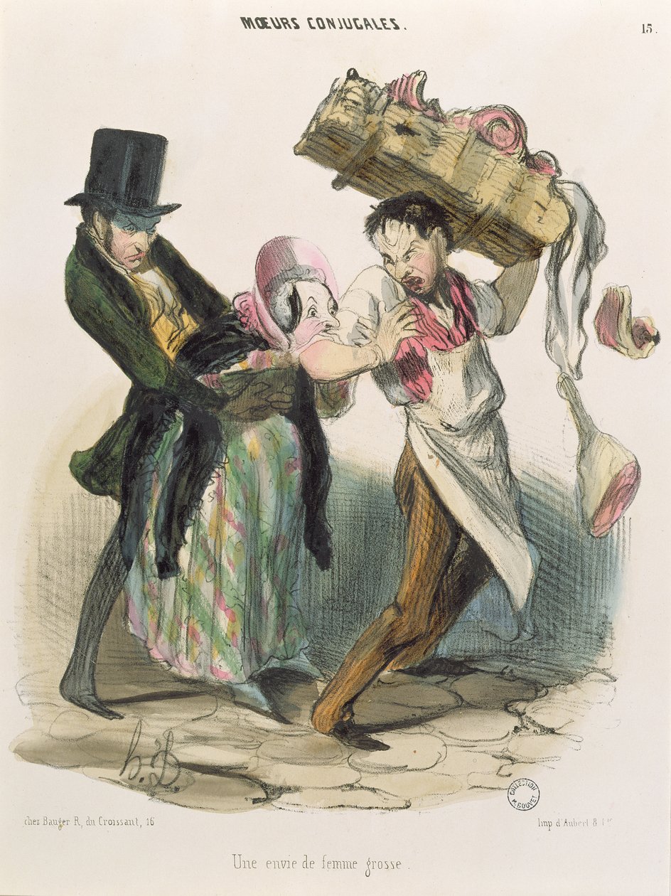 Gravida kvinnors begär: slaktaren, 1800-talet av Honoré Daumier