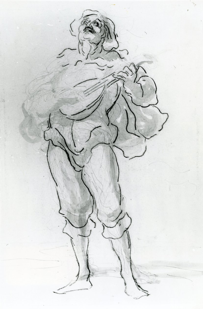 Lutspelaren (penna och bläck) av Honoré Daumier