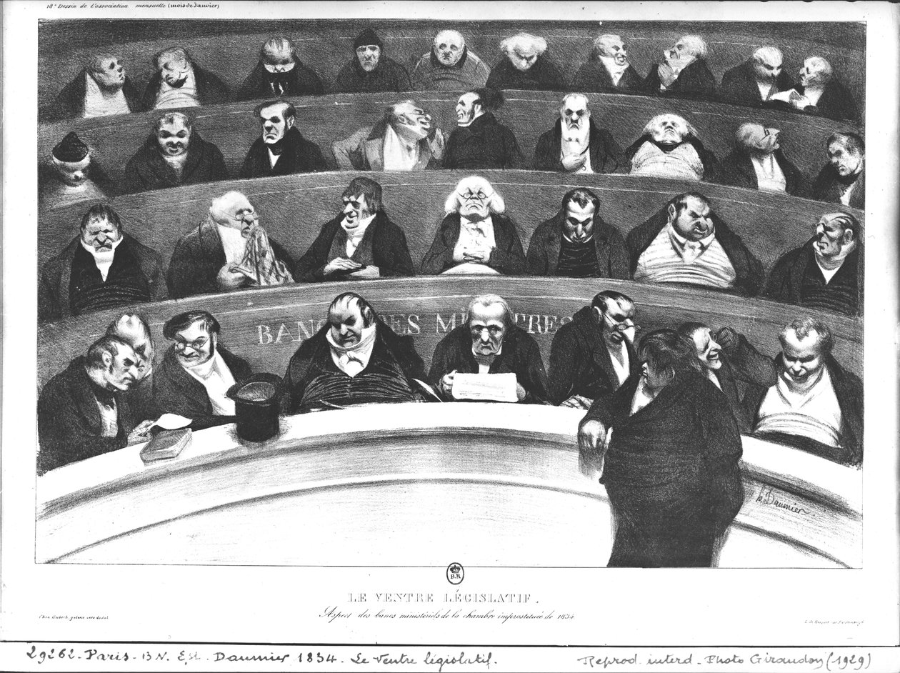 Lagstiftarens mage, 1834 års ministerbänkar av Honoré Daumier