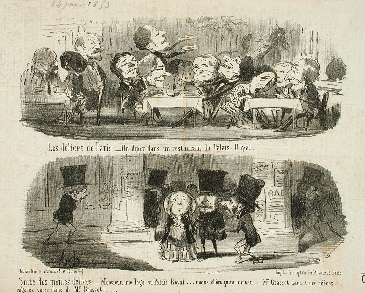 Une diner au restaurant de Palais-Royal; Suite des memes delices av Honoré Daumier