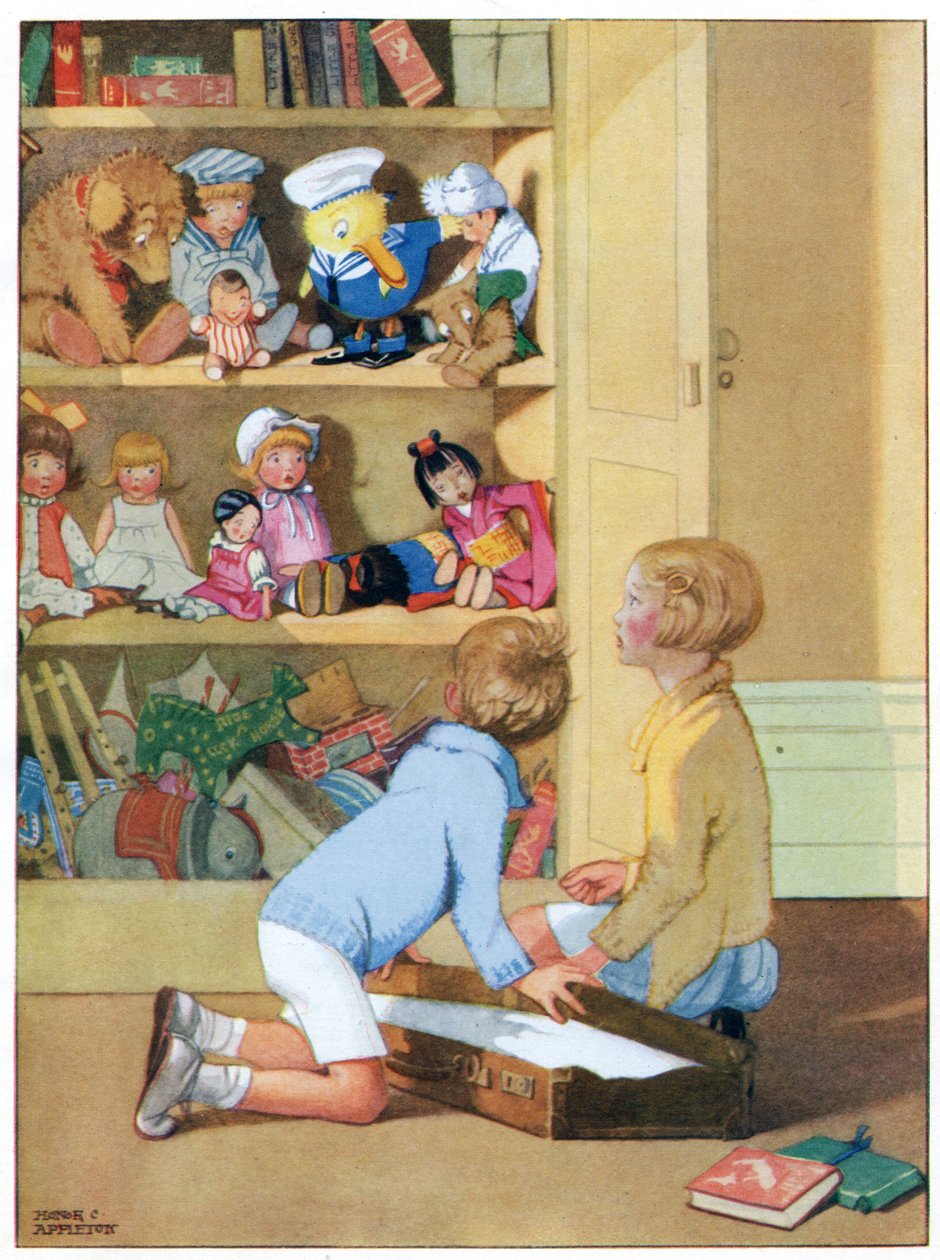 Alla utom Charlie såg olyckliga ut, illustration från "Josephine Keeps House", publicerad av Blackie & Co. av Honor Charlotte Appleton