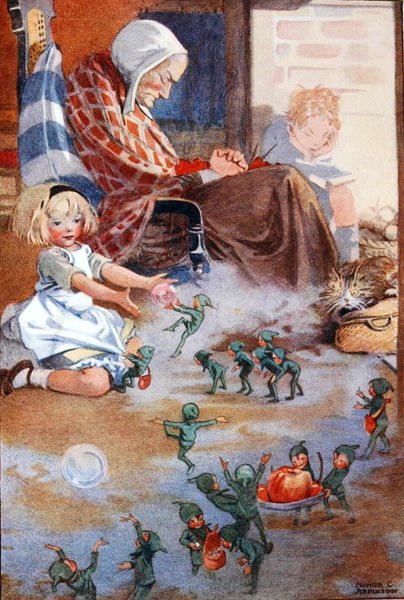 Illustration från "A Treasury of Verse for School and Home", utvald av M.G.Edgar & Eric Chilman (färg litho) av Honor Charlotte Appleton