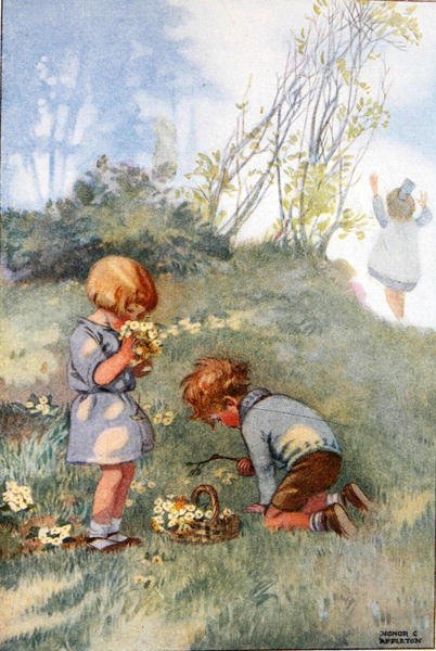 Illustration från "A Treasury of Verse for School and Home", utvald av M.G.Edgar & Eric Chilman (färg litho) av Honor Charlotte Appleton
