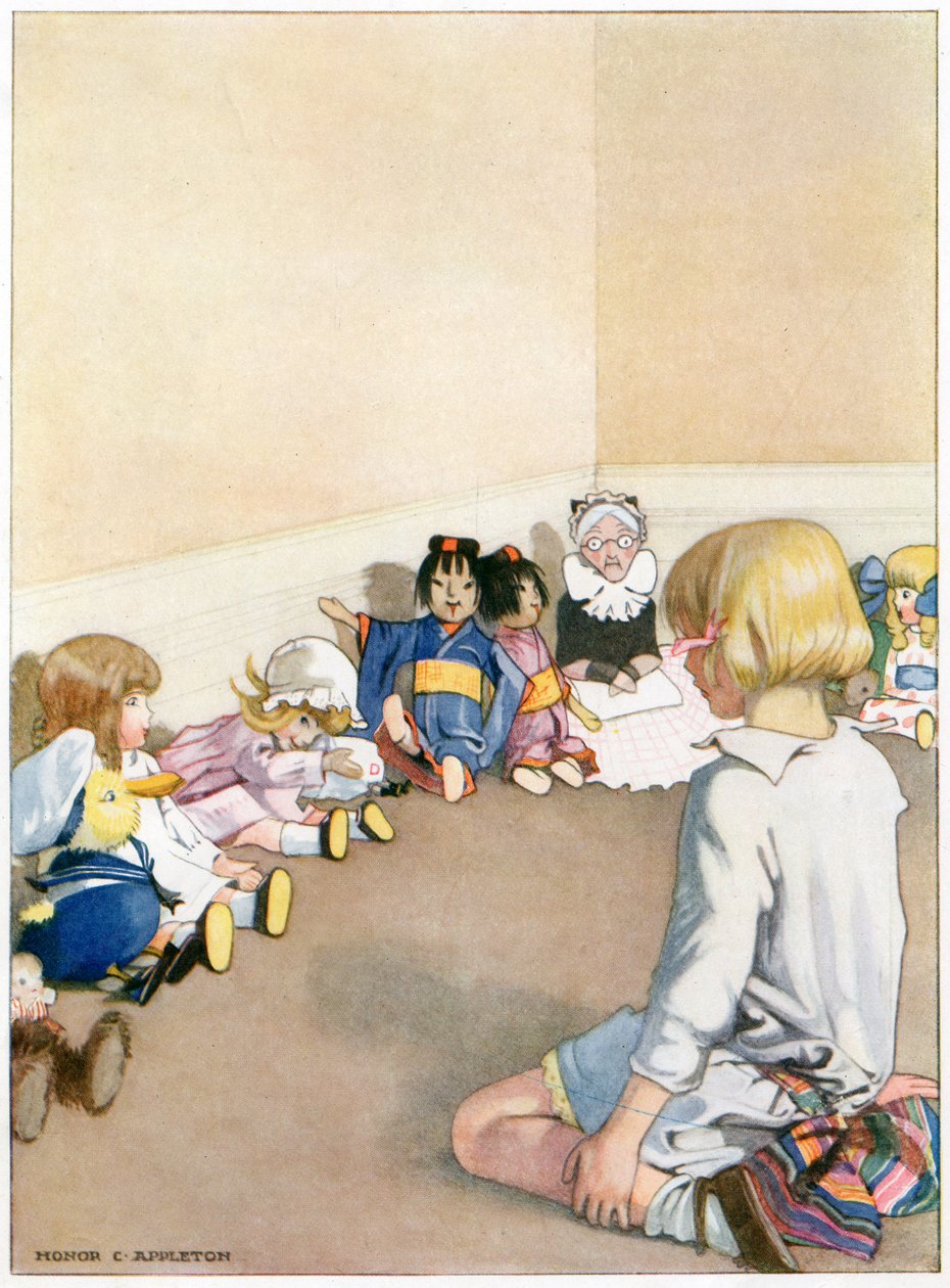 "Det tog lite tid för dem att bli riktigt bra igen", illustration från "Josephine is Busy", av H.C. Cradock, utgiven av Blackie & Son, Ltd. (färg litho) av Honor Charlotte Appleton
