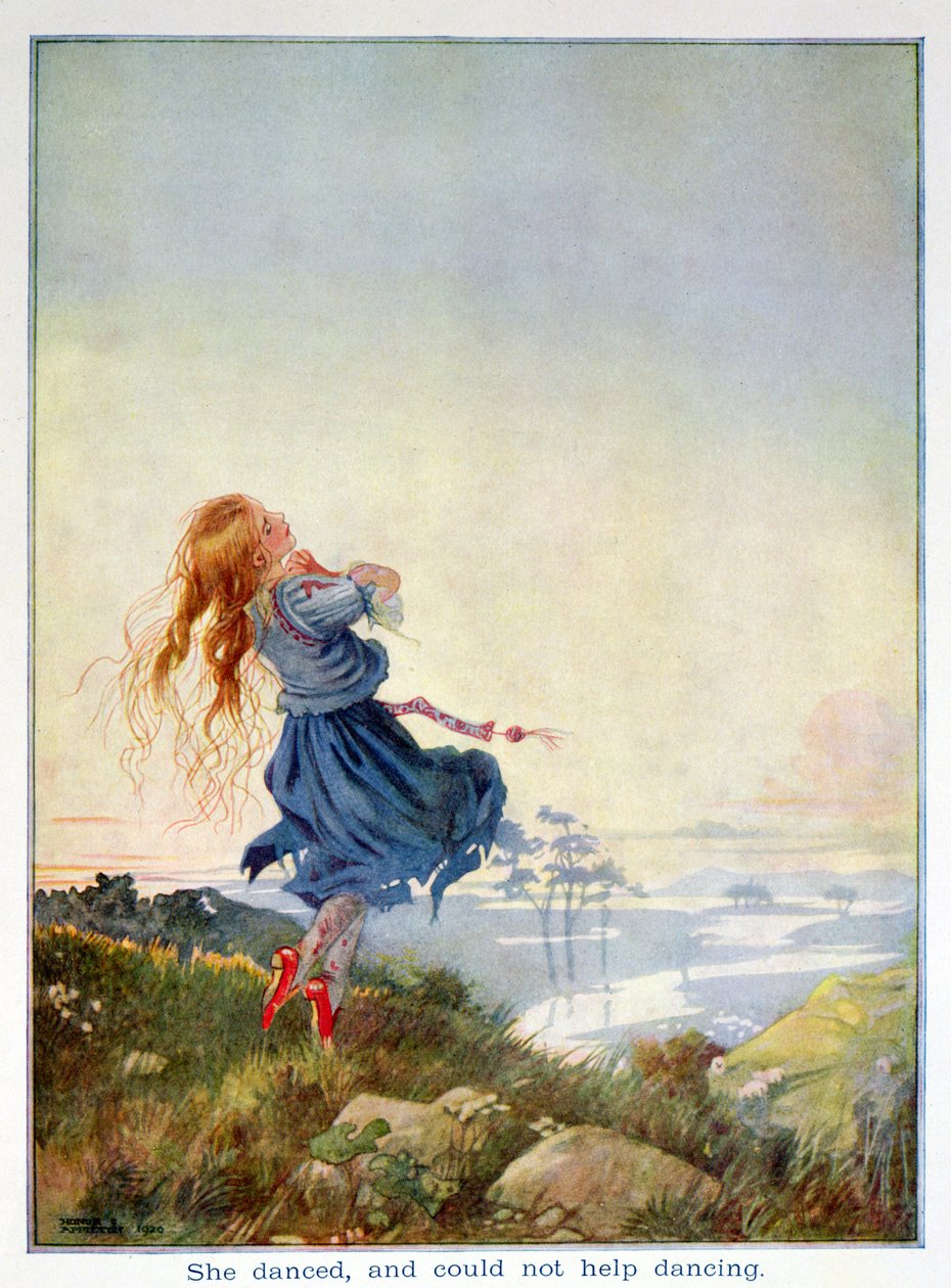 Hon dansade, och kunde inte hjälpa till att dansa, från "De röda skorna" i en upplaga av "Sagohistorier" av Hans Christian Andersen (1805-75) 1920 (akvarell på papper) av Honor Charlotte Appleton