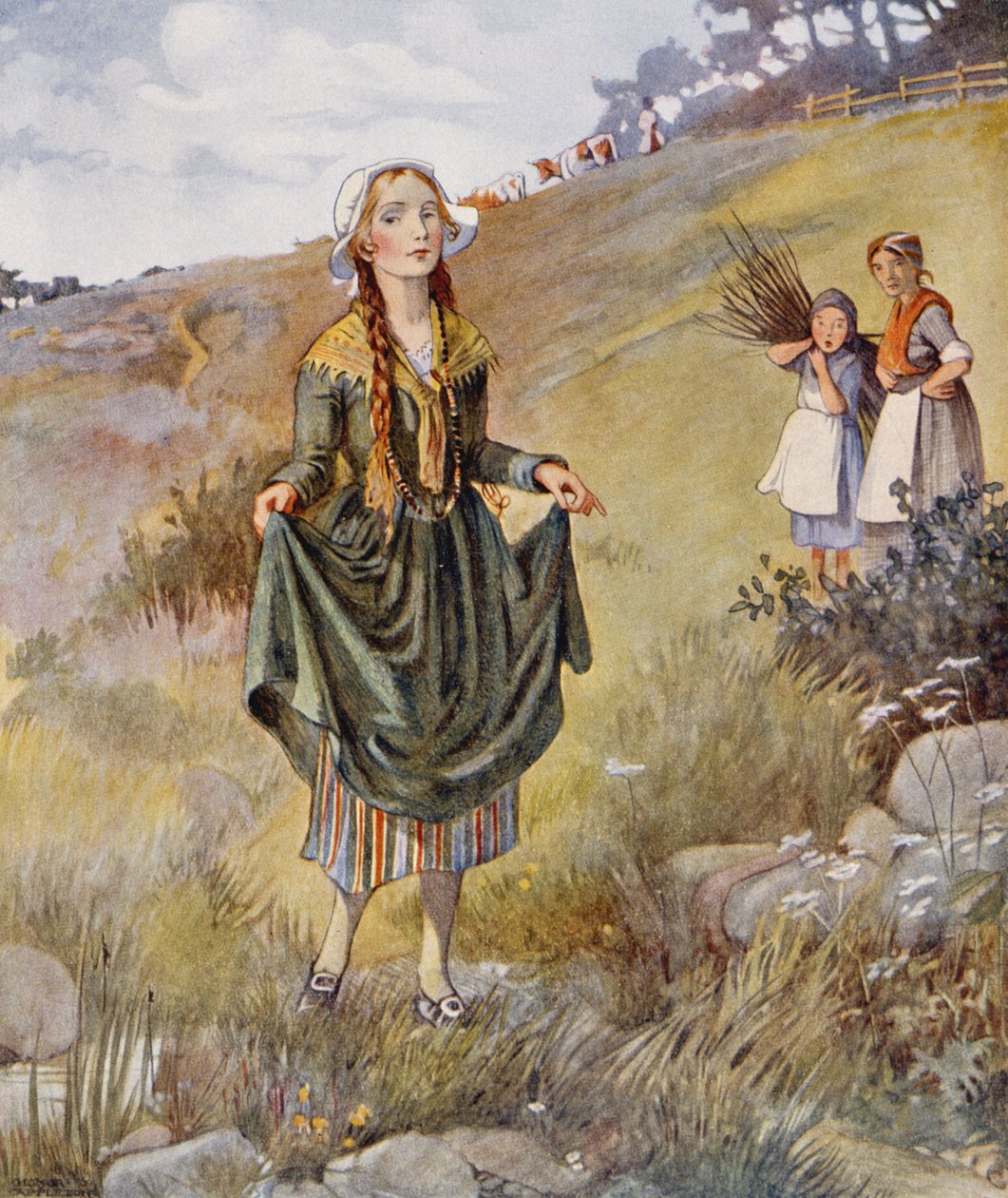 Så tog Inger på sig sina smarta kläder och sina nya skor, från "Flickan som trampade på limpan" i en upplaga av "Sagor" av Hans Christian Andersen (1805-75) 1920 (akvarell på papper) av Honor Charlotte Appleton