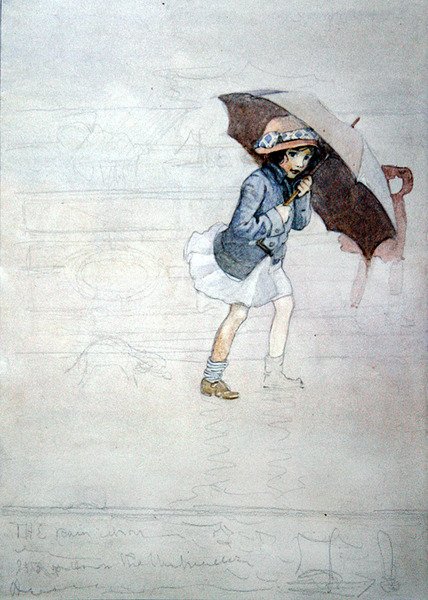 The Rain (akvarell med kroppsfärg och penna på papper) av Honor Charlotte Appleton