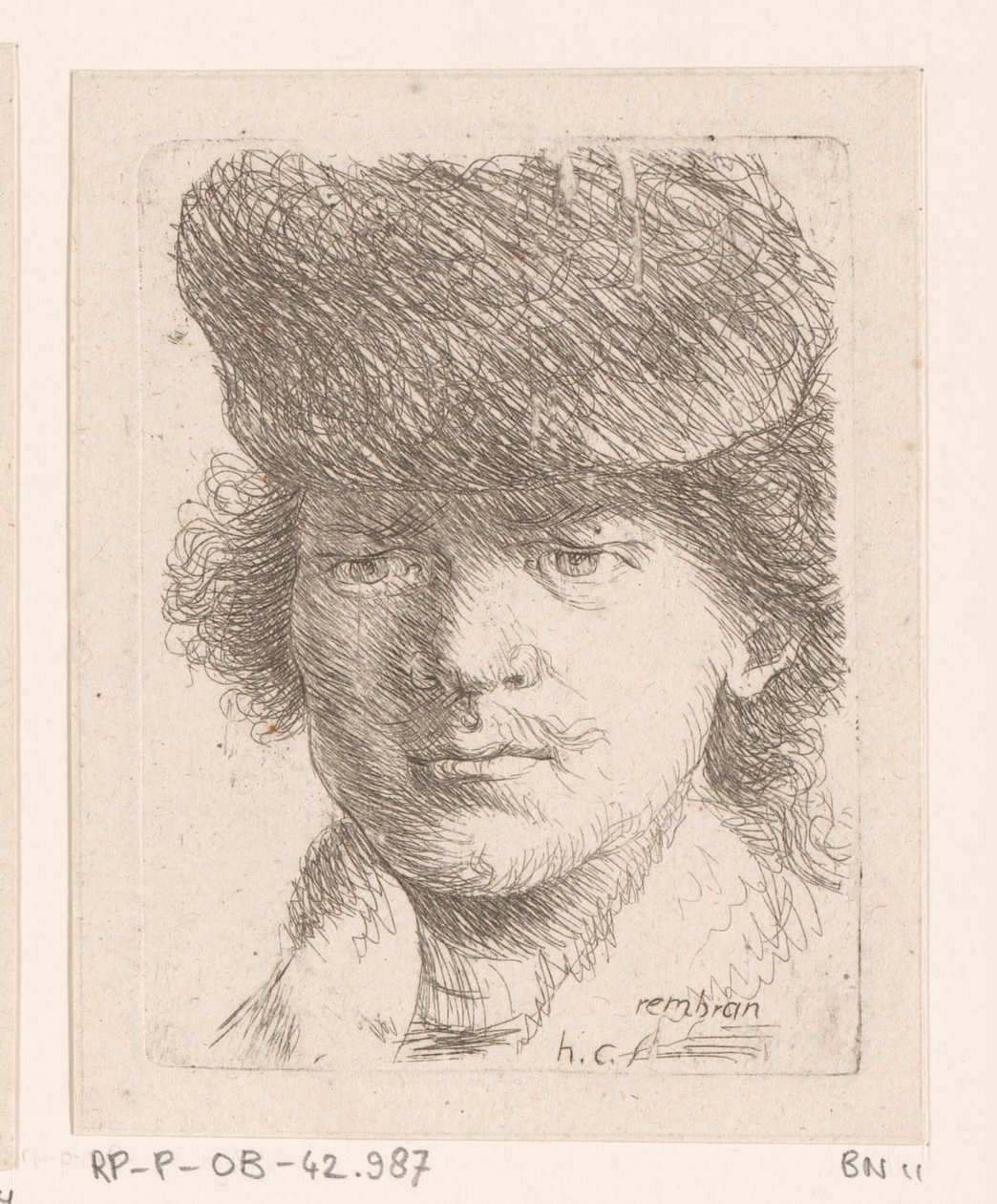 Porträtt av Rembrandt med hög hatt av Honoré Coussin