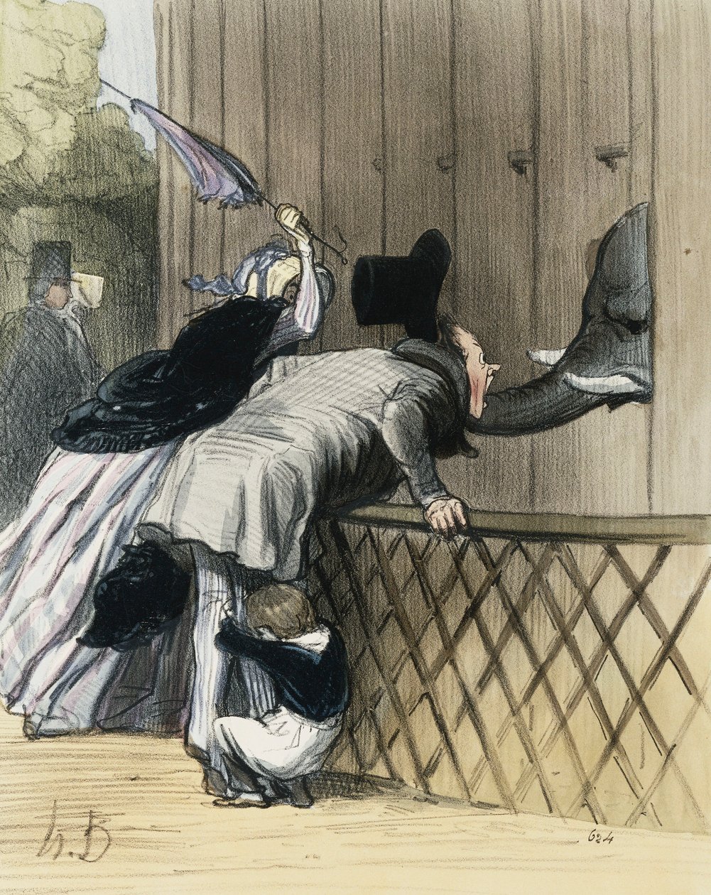A Fright in the Jardin des Plantes, från "Les Etrangers a Paris" av Honore Daumier, Aubert et Compagnie, 1844 av Honoré Daumier