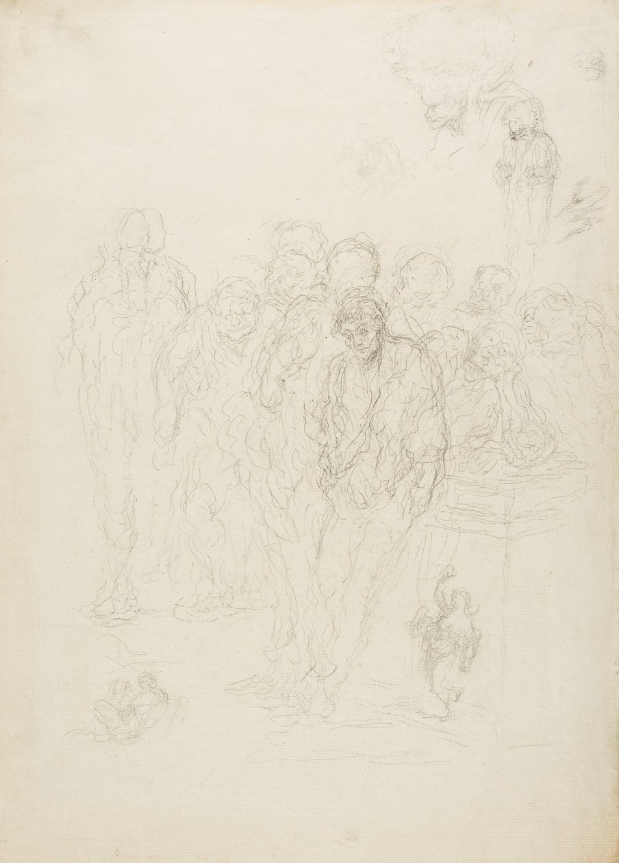 En grupp män och andra skisser, 1857 av Honoré Daumier