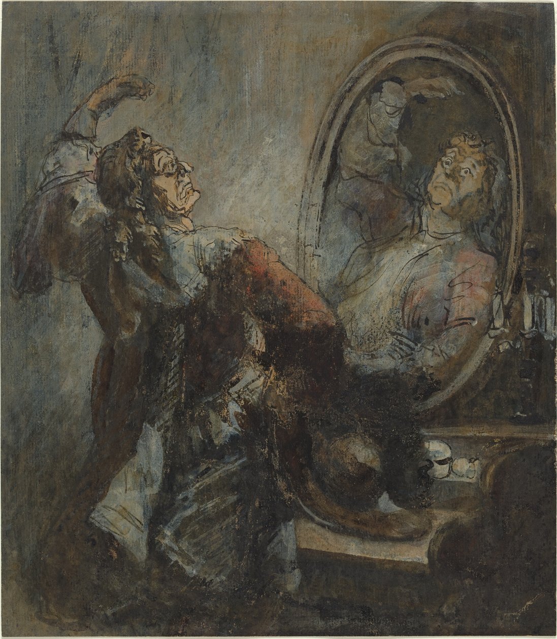 Skådespelare poserar framför en spegel av Honoré Daumier