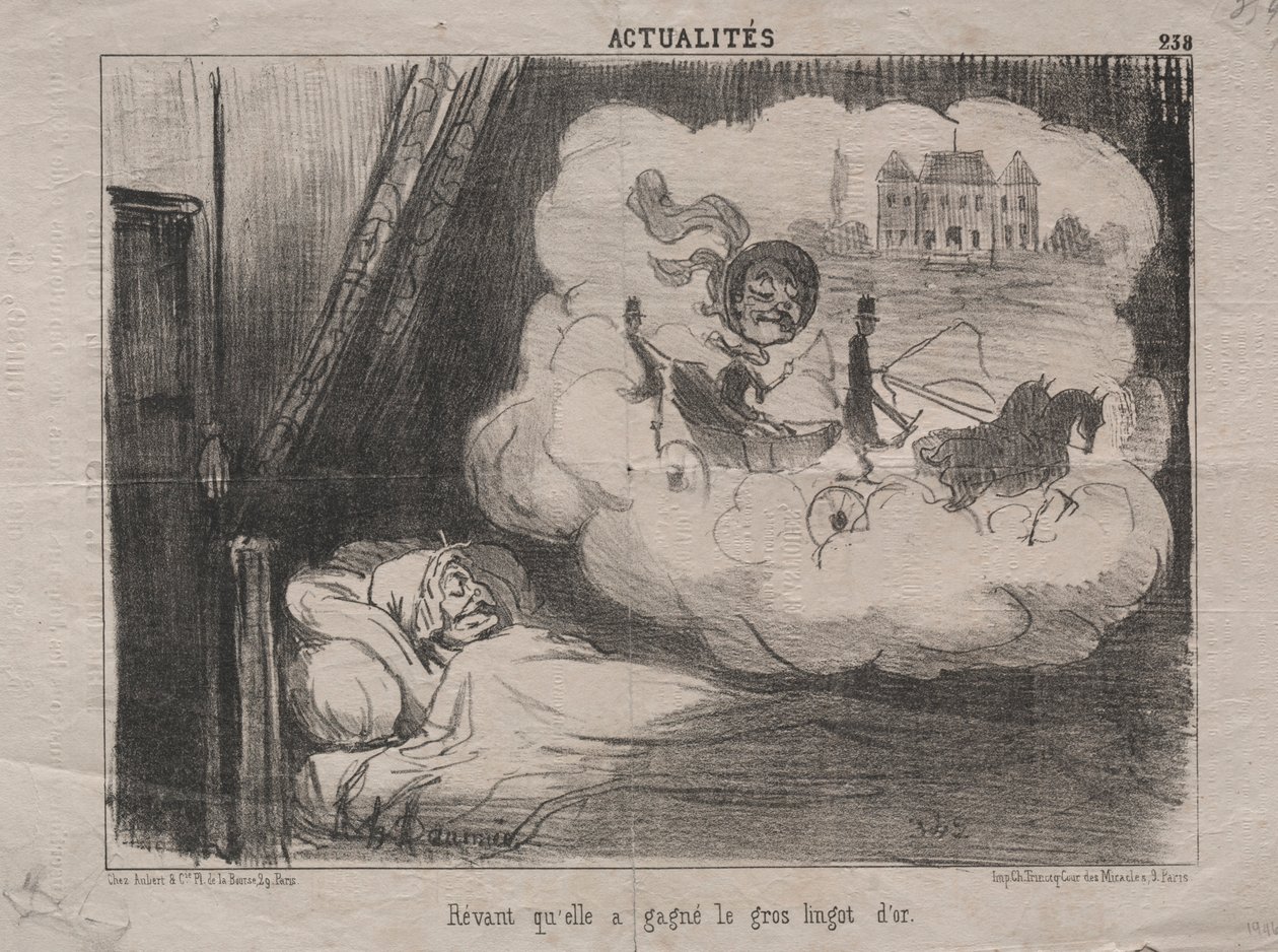 Aktualitet nr 238: Drömde att hon hade vunnit många guldtackor, 1851. av Honoré Daumier