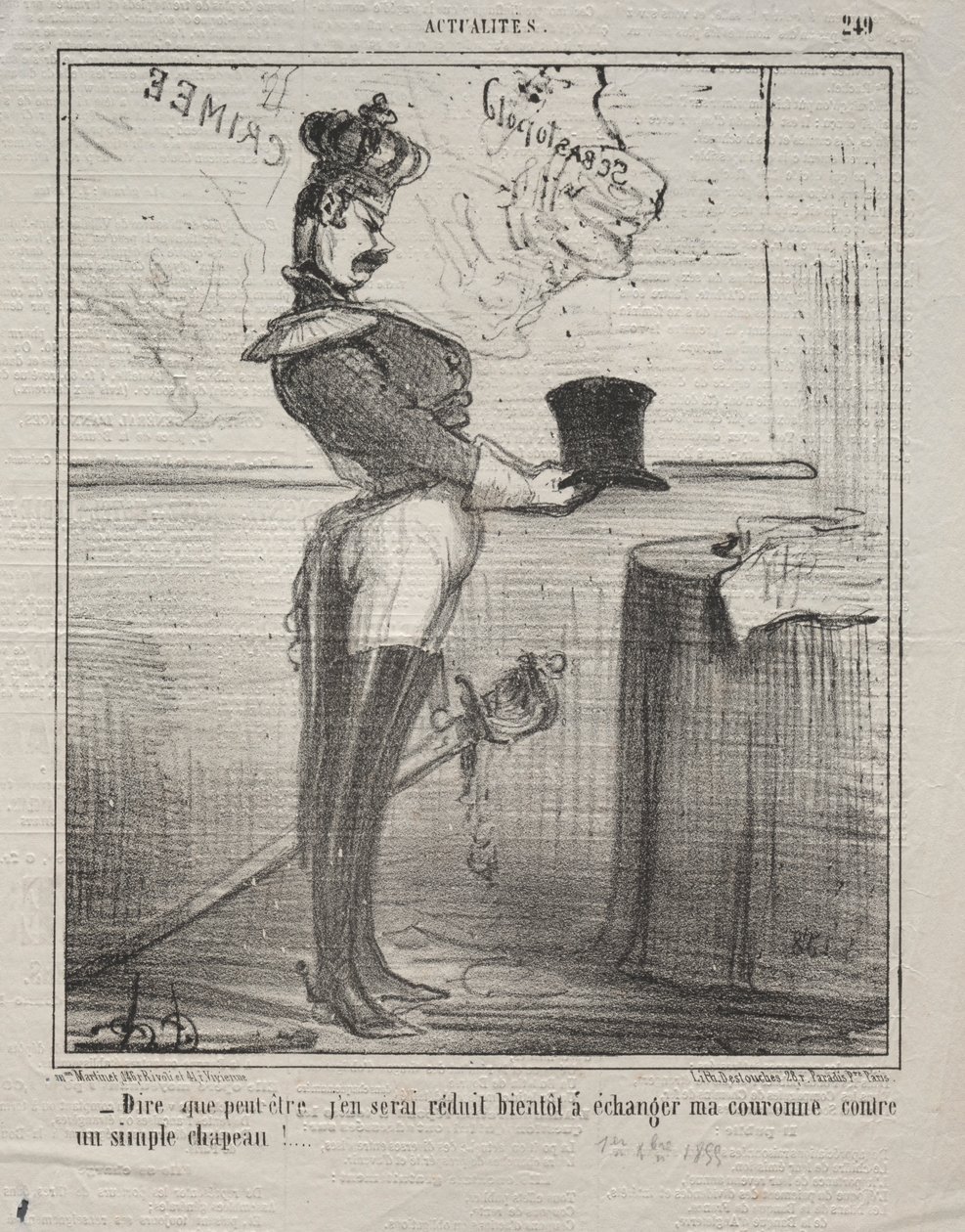 Aktualiteter nr 249: De säger att jag snart kommer att reduceras till att byta ut min krona..., 1855. av Honoré Daumier