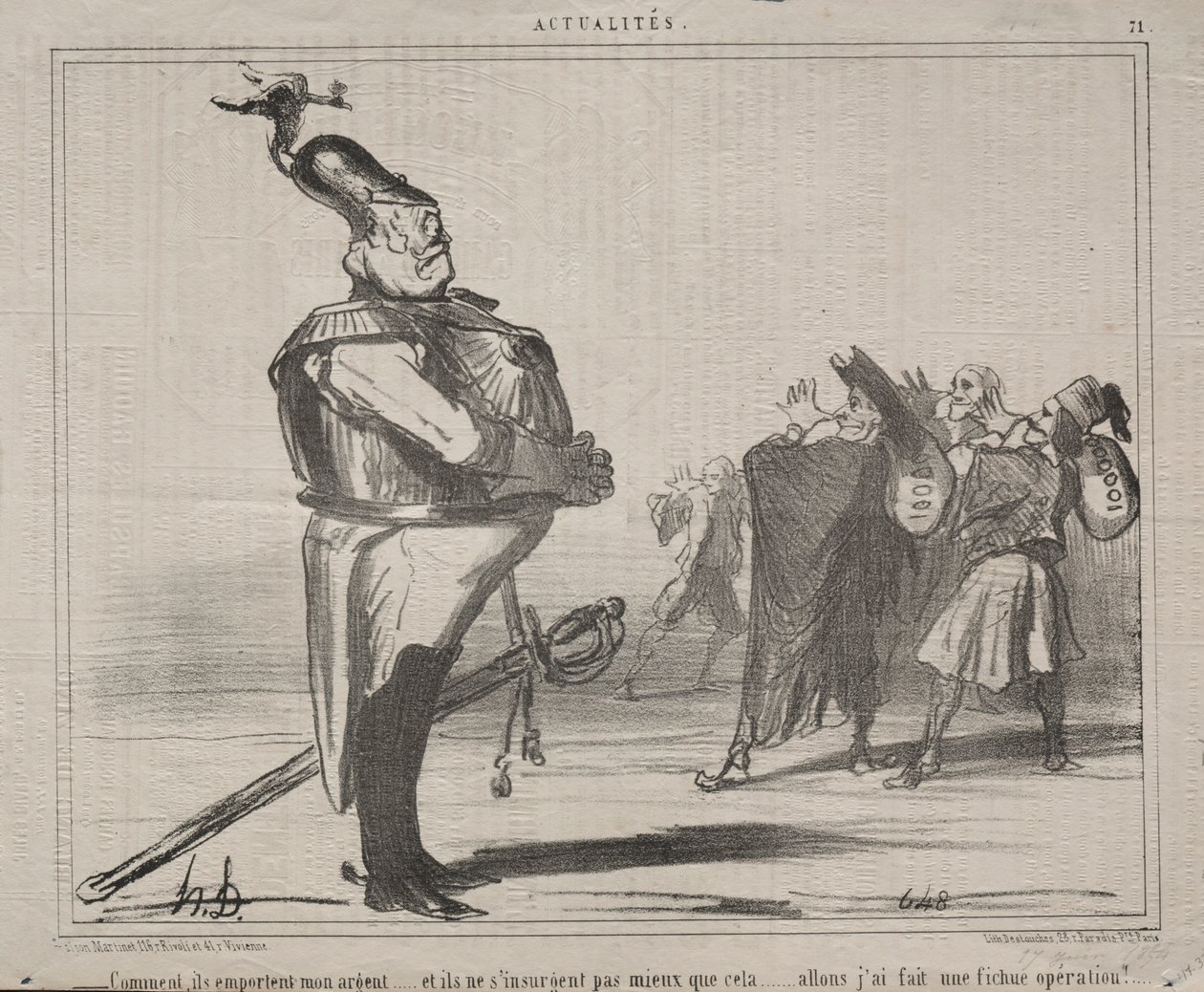 Aktualitet nr 71: Varför tar de bort mina pengar..., 1854. av Honoré Daumier