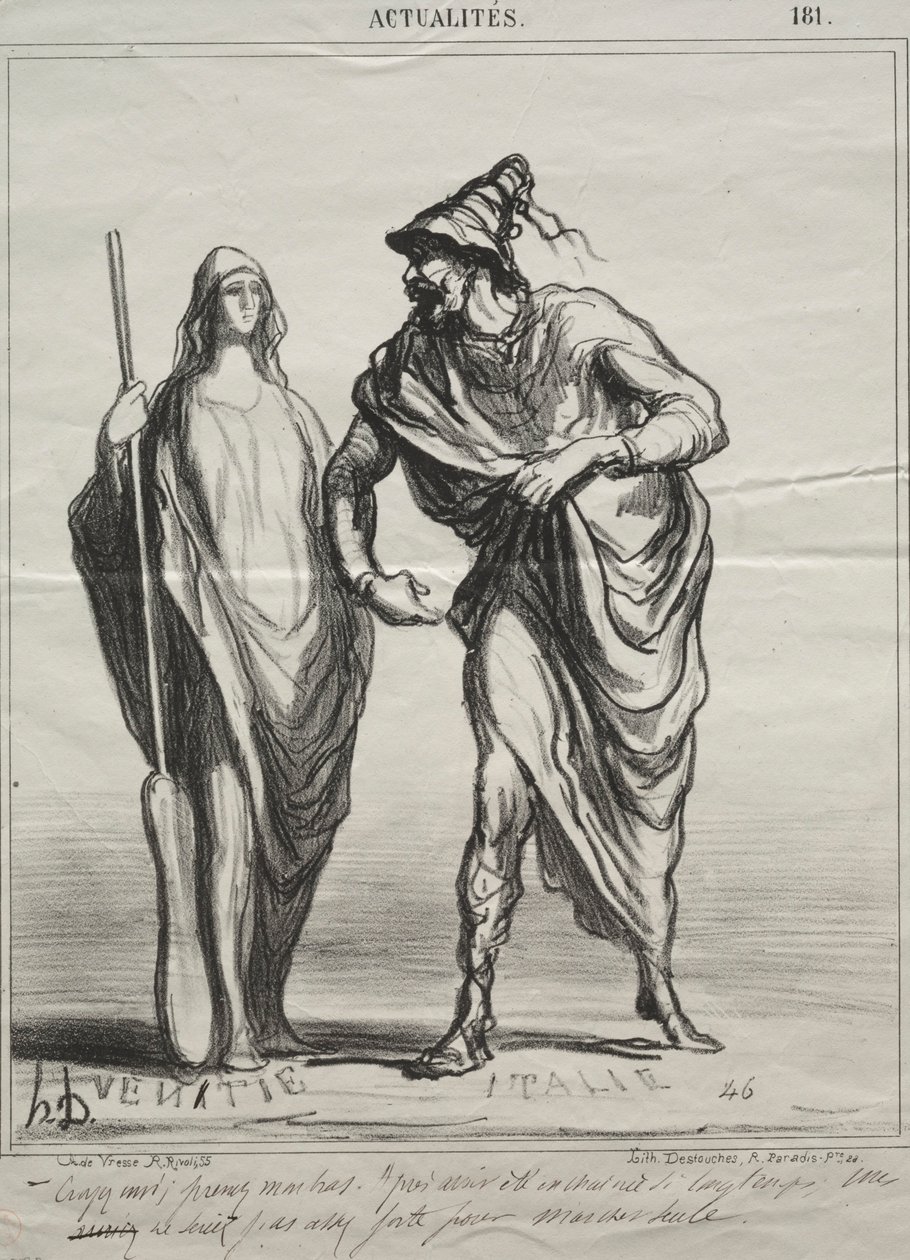 Aktualiteter, skylt 181: Vad tar du mig för! Ta min arm, 1866. av Honoré Daumier