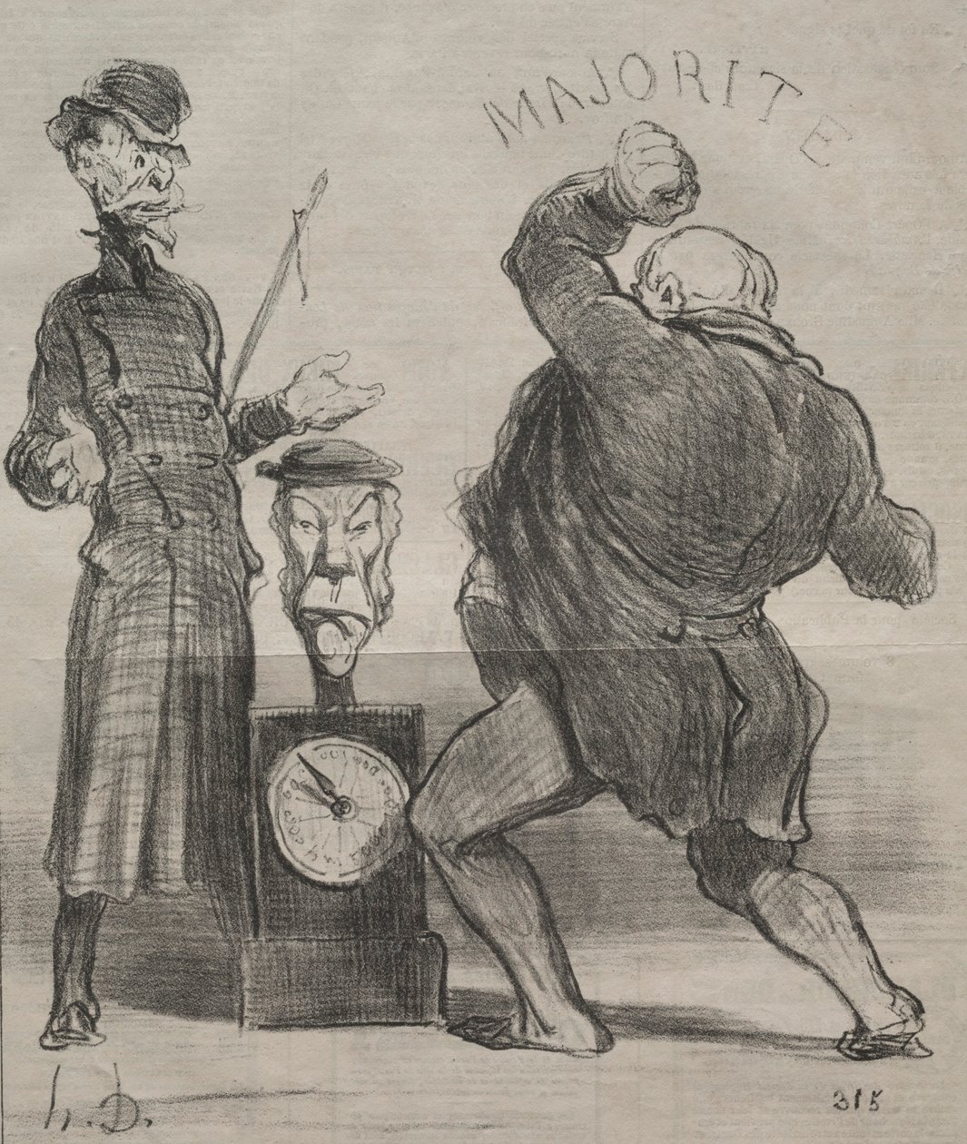 Faktaskylt 183: Trying ones strength, 1851. av Honoré Daumier