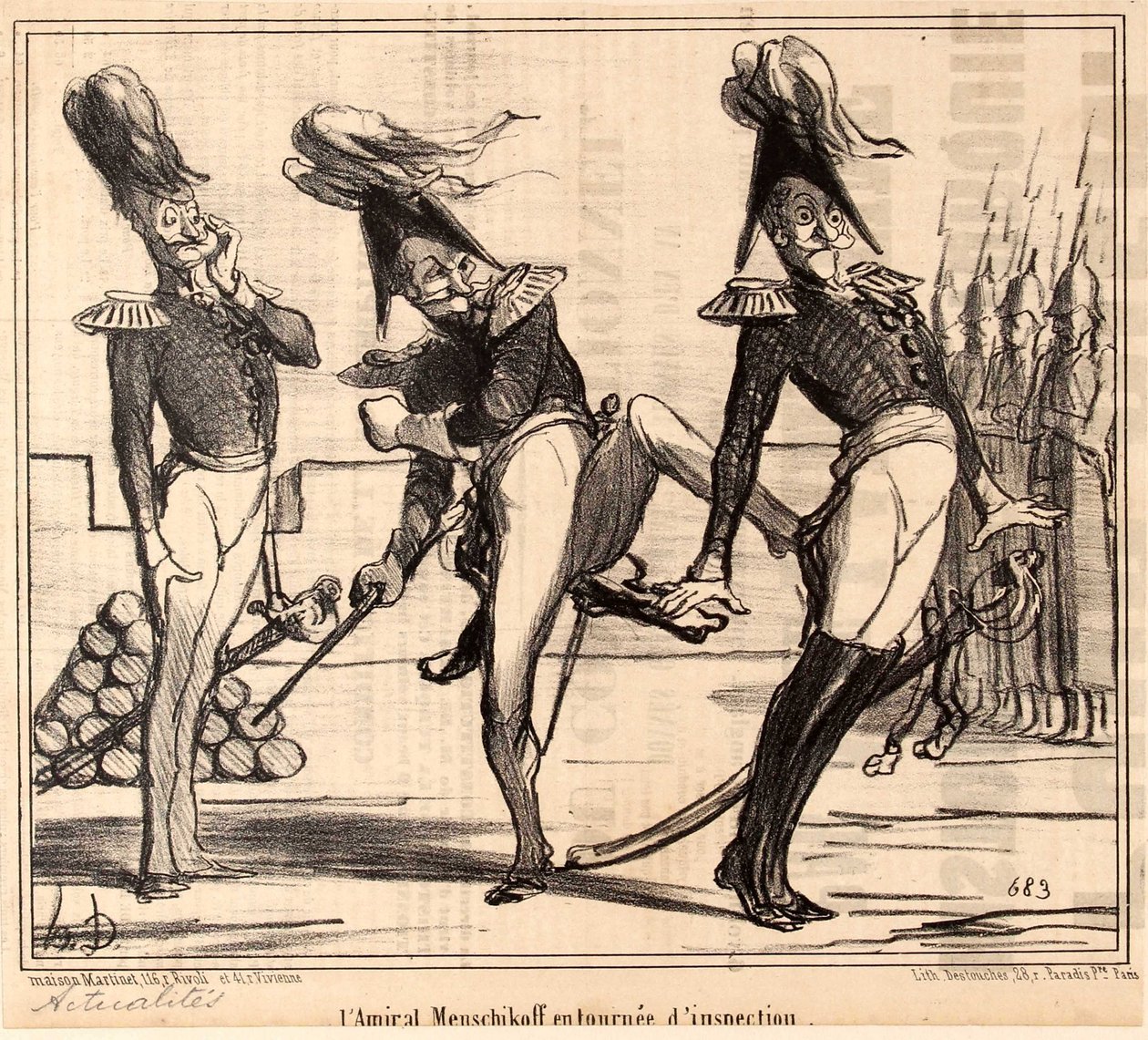 Amiral Alexander Sergeyevich Menshikov på inspektionsresa, 1854. av Honoré Daumier