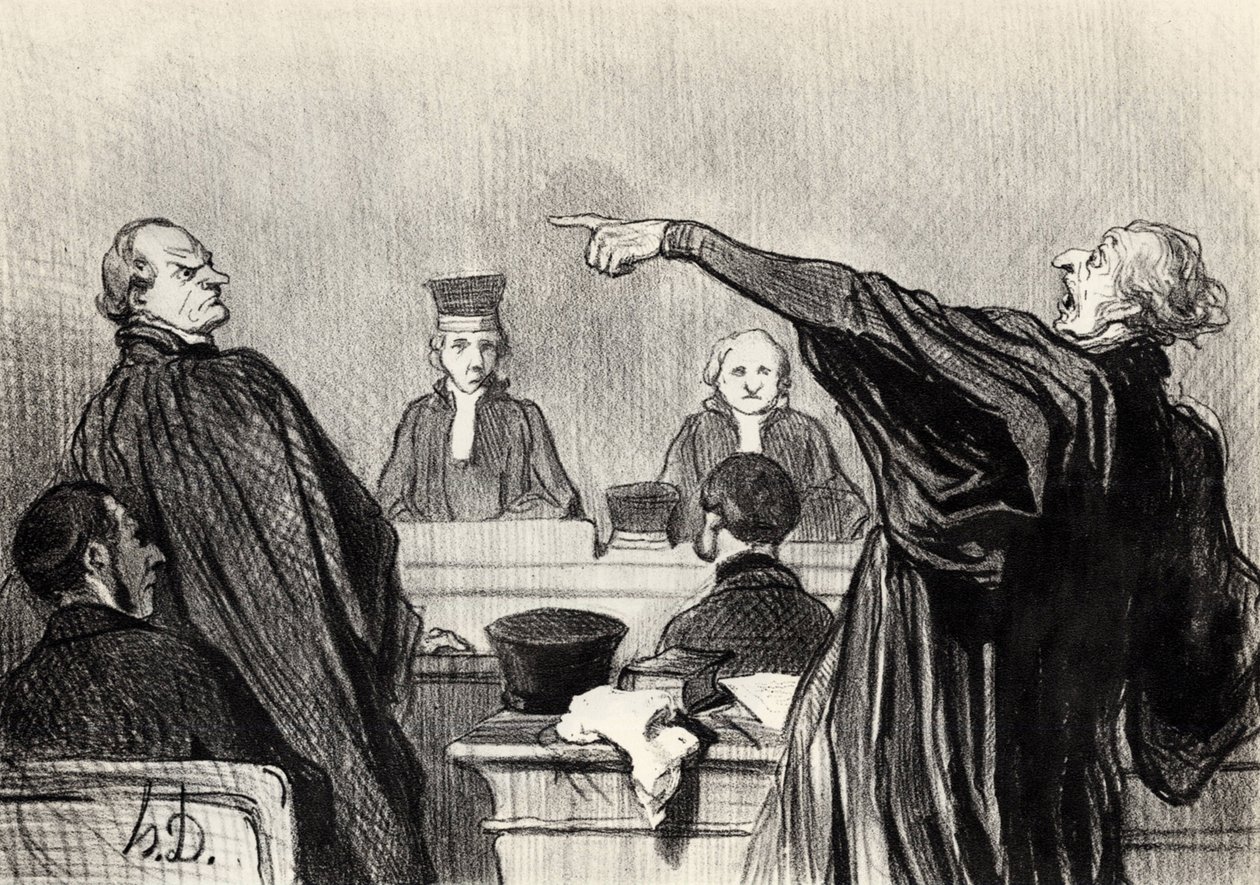 En förespråkare som uppenbarligen är helt övertygad... Från serien Les gens de justice, 1845 av Honoré Daumier