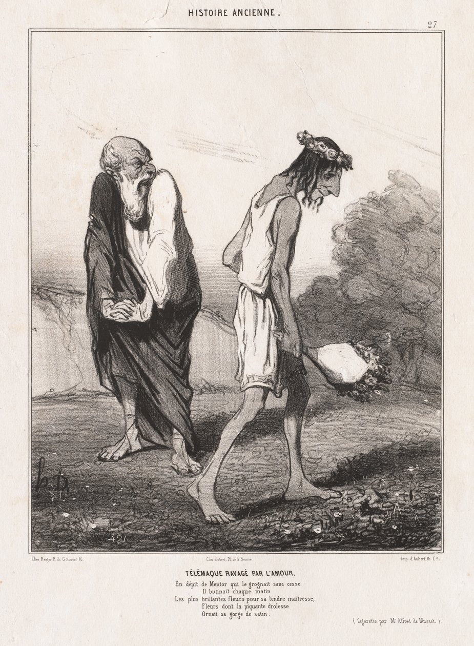 Forntida historia: Pl. 27, Telemachus härjad av kärlek..., 1842. av Honoré Daumier