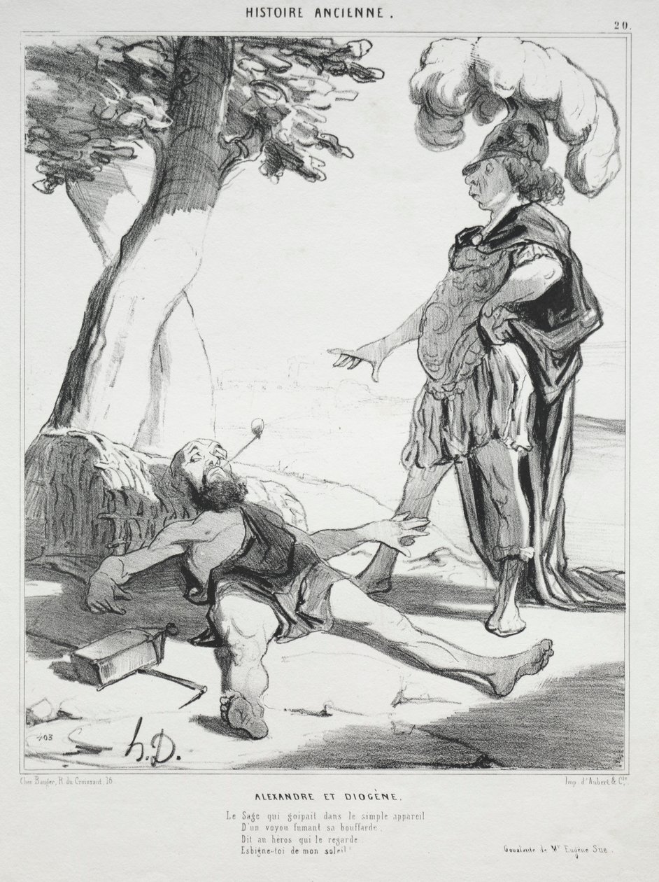 Ancient History, skylt 20: Alexander och Diogenes, 14 augusti 1842. av Honoré Daumier