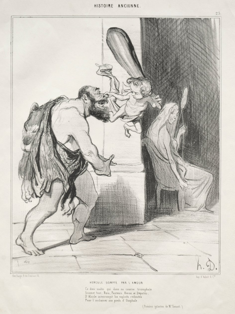 Ancient History, skylt 25: Herkules underkuvad av Amor, 18 september 1842. av Honoré Daumier