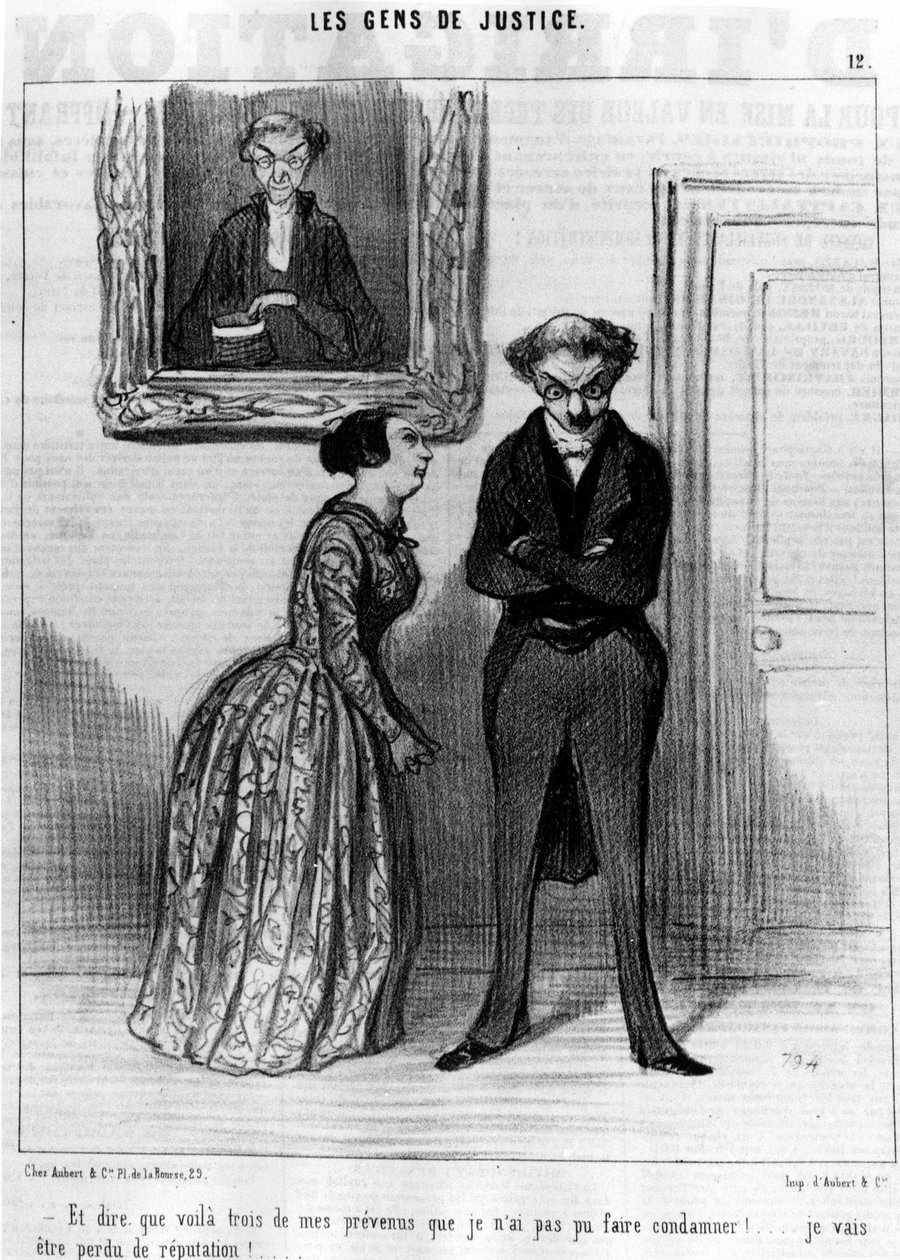 Och att säga att det här är tre av mina åtalade som jag inte kunde ha dömt!... ha förlorat ryktet!... , från "Gens de Justice", serie tecknade serier om rättvisa av Honore Daumier (1808-1879). “Charivari” av Honoré Daumier