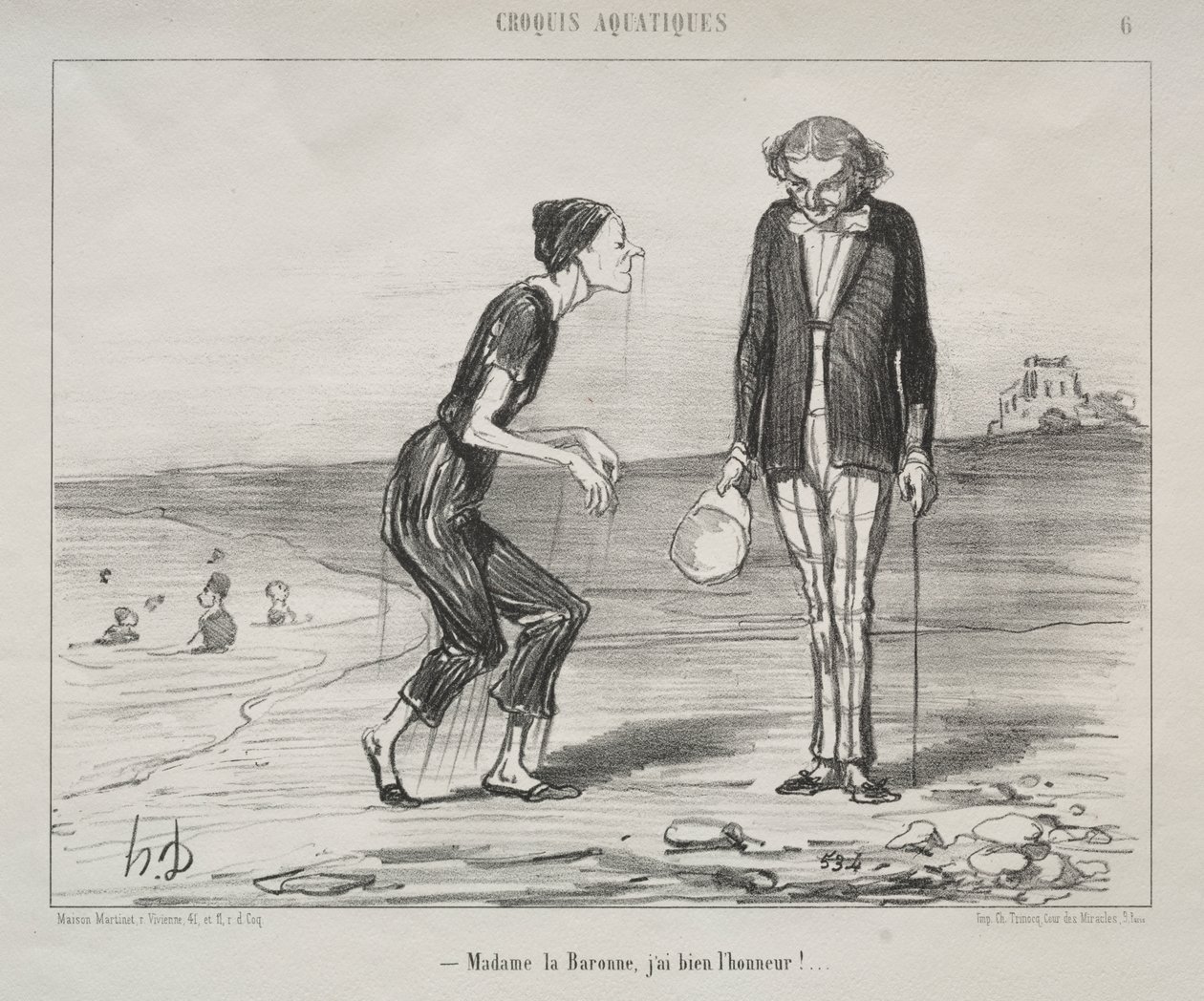 Aquatic Sketches, skylt 8: Madame la Baronne, det är min ära... av Honoré Daumier