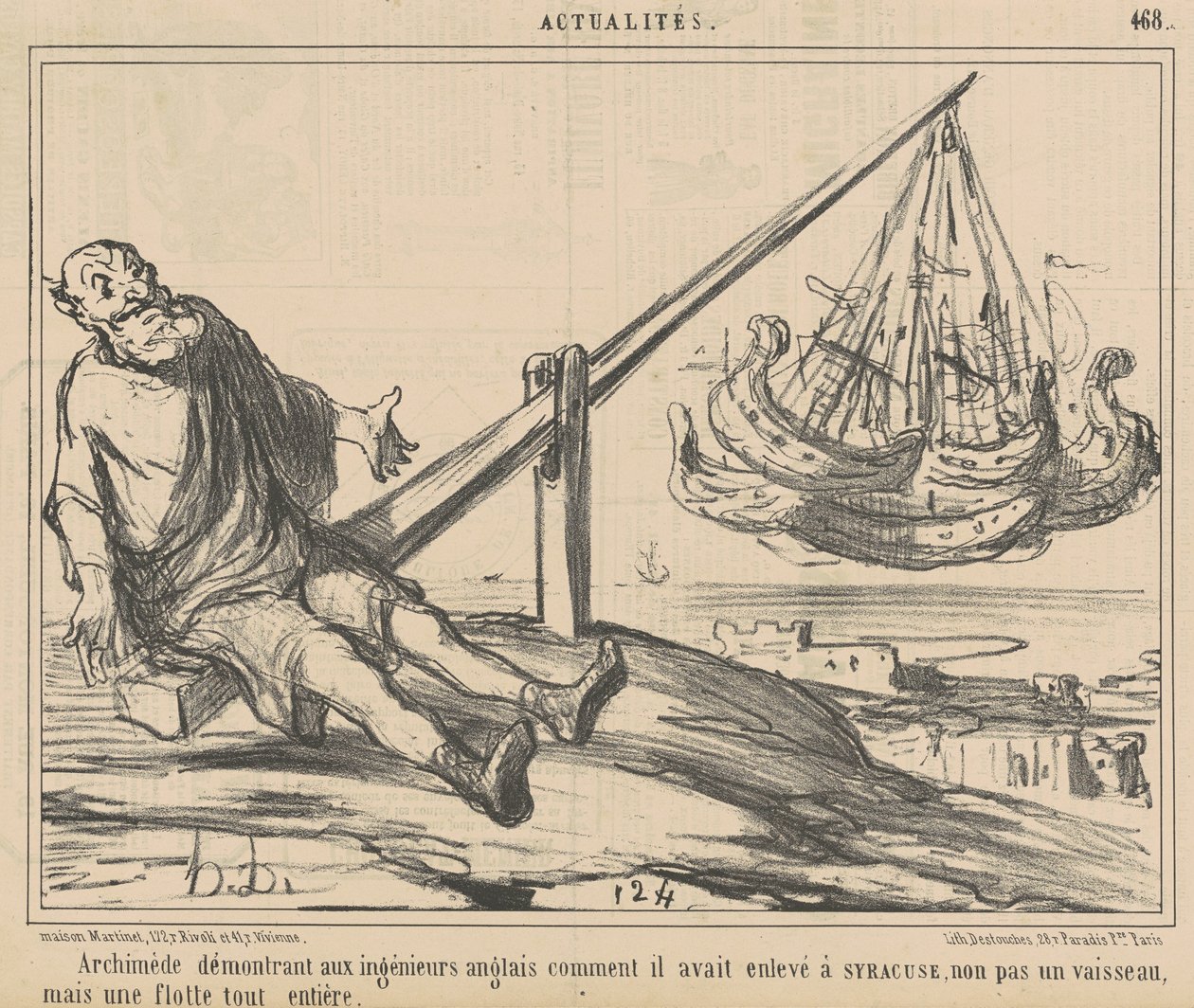 Arkimedes demonstrerar för de engelska ingenjörerna... av Honoré Daumier