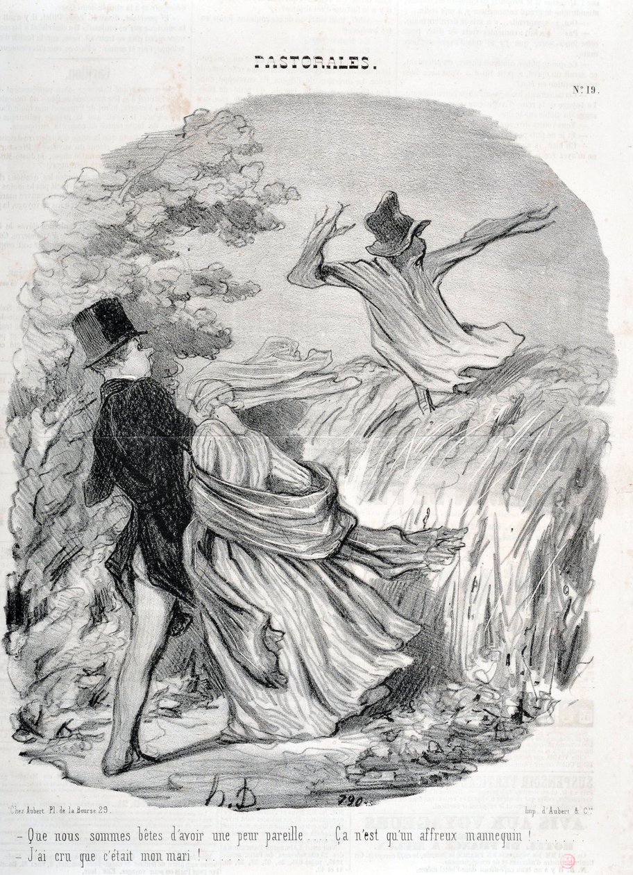 Konstverk av Honore Daumier (1808-1879). Charivari går tillbaka till 1845: Serie PASTORALES "" Vad bra vi är att ha en sådan rädsla... "Jag trodde att han var min man!" MUSEET FÖR FINA KONST - PALACE LONGCHAMP, MARSEILLE av Honoré Daumier
