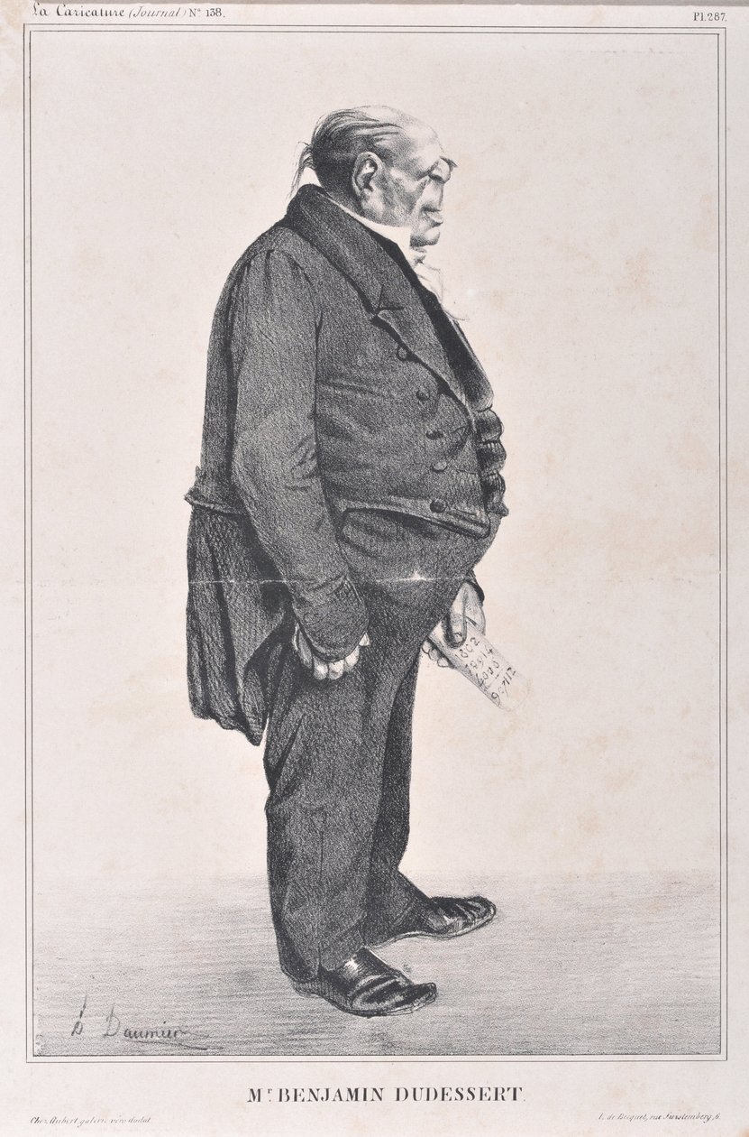 Konstverk av Honore Daumier (1808-1879). Charivari är från 1833: Serie Celebrites de la Caricature "" M. Benjamin Dudessert""" KONSTMUSEET - PALAIS LONGCHAMP, MARSEILLE av Honoré Daumier