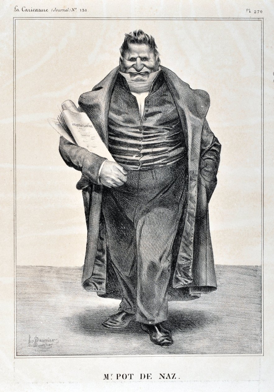 Konstverk av Honore Daumier (1808-1879). Charivari är från 1833: Serie Celebrites de la Caricature "" M.Pot de Naz"" KONSTMUSEET - PALAIS LONGCHAMP, MARSEILLE av Honoré Daumier