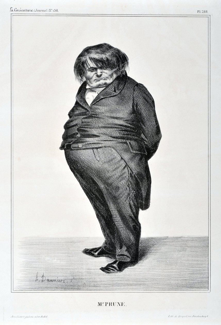 Konstverk av Honore Daumier (1808-1879). Charivari är från 1833: Serie Celebrites de la Caricature "" M. Plum"" KONSTMUSEET - PALAIS LONGCHAMP, MARSEILLE av Honoré Daumier